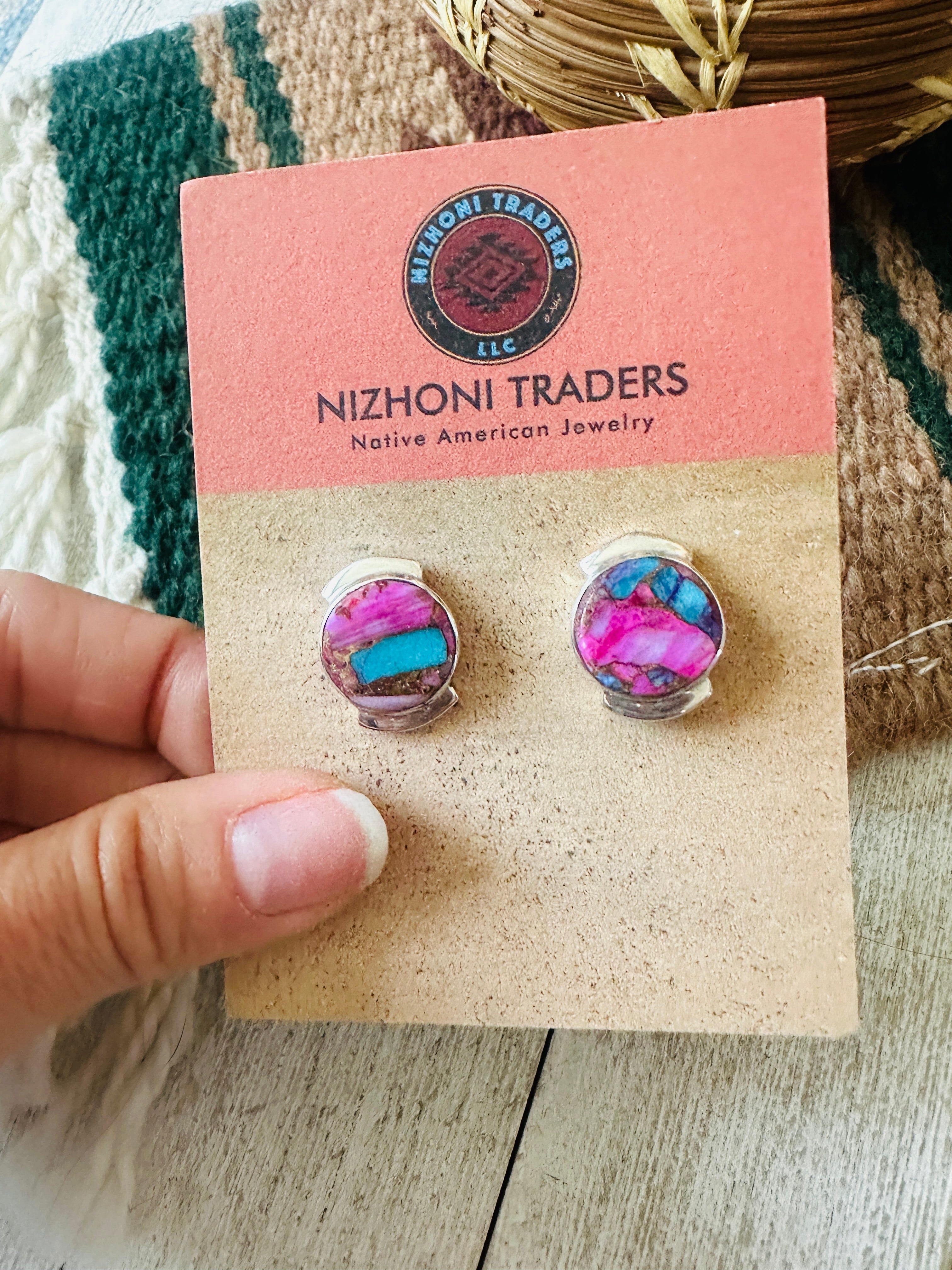 Navajo Sterling Silver & Pink Dream Mojave Post Earrings