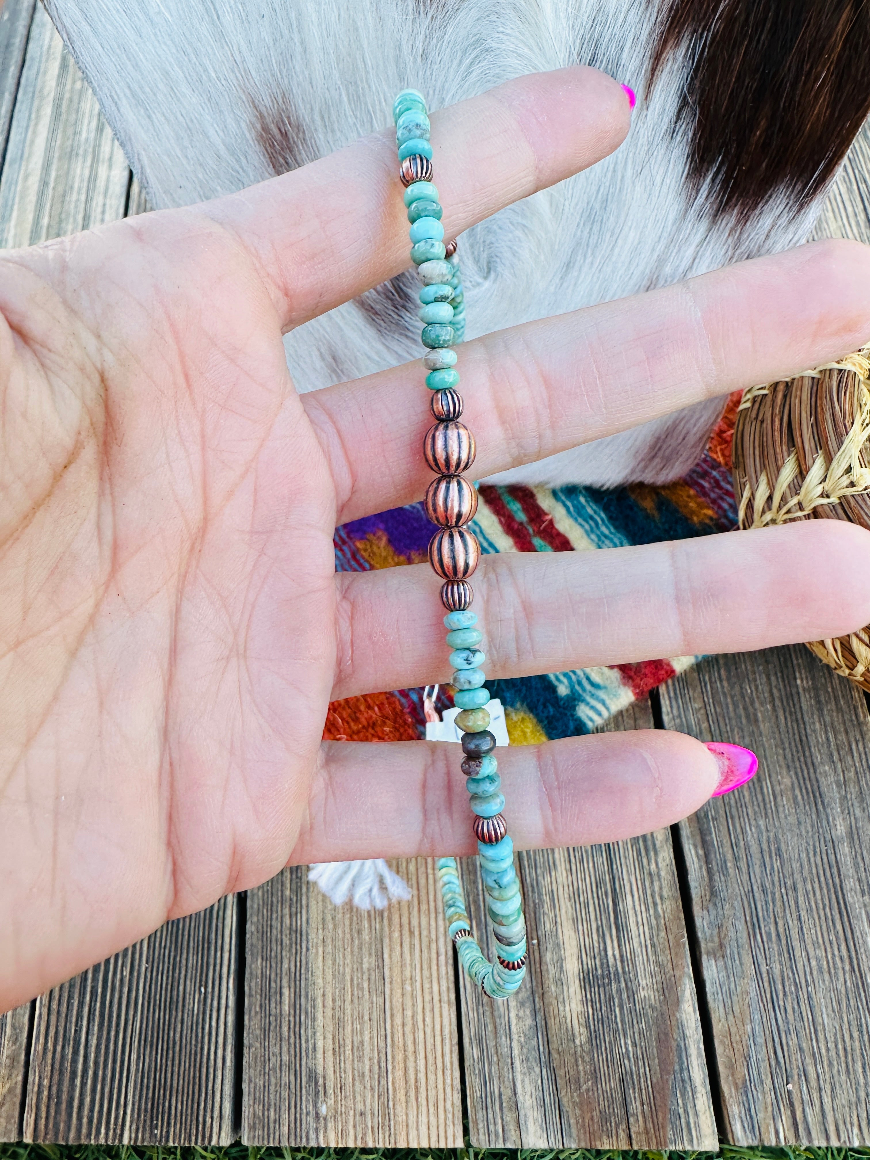 Handcrafted Turquoise & Copper 14” Beaded Necklace