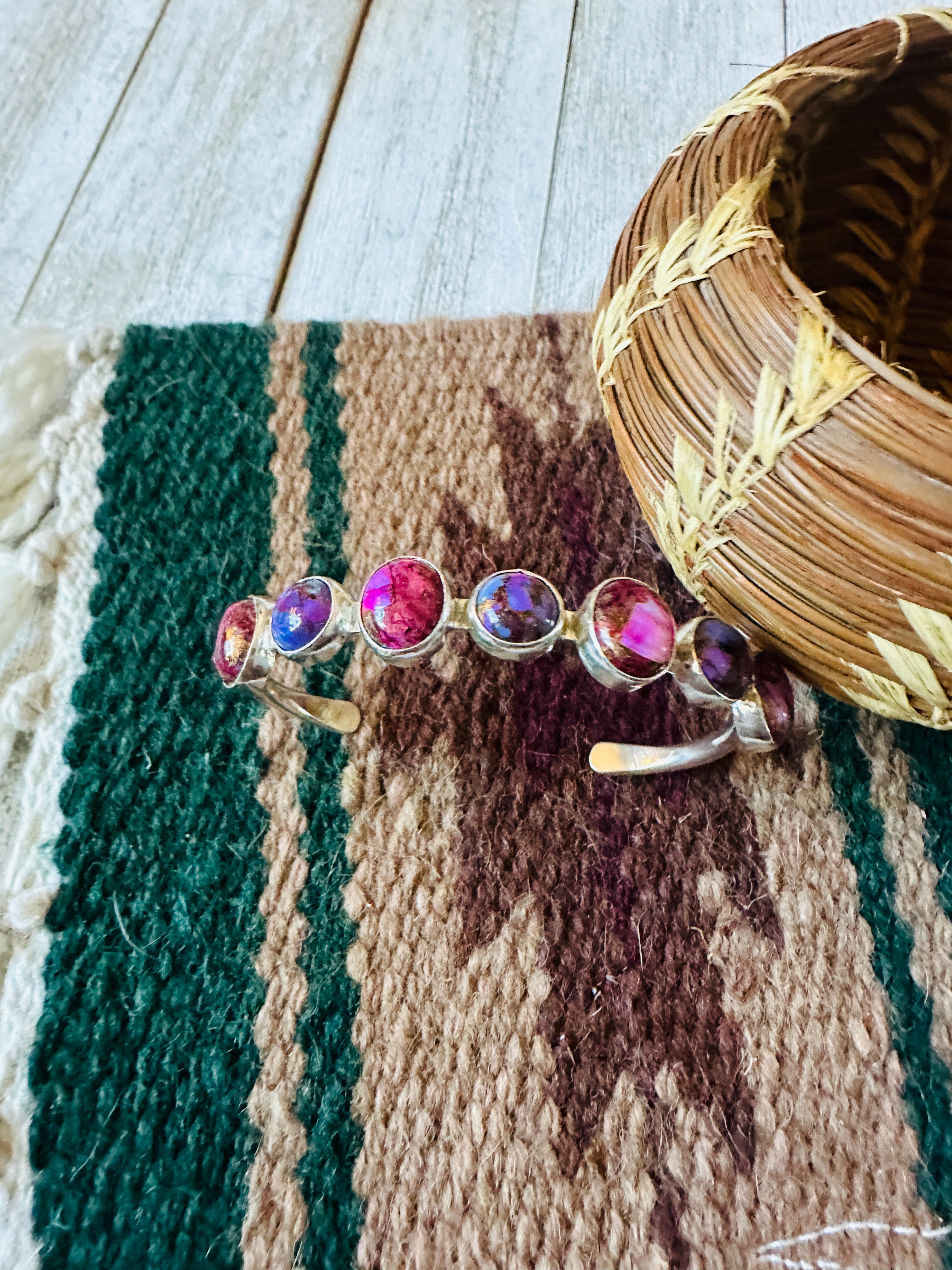 Navajo Sterling Silver & Pink Dream Mojave Cuff Bracelet