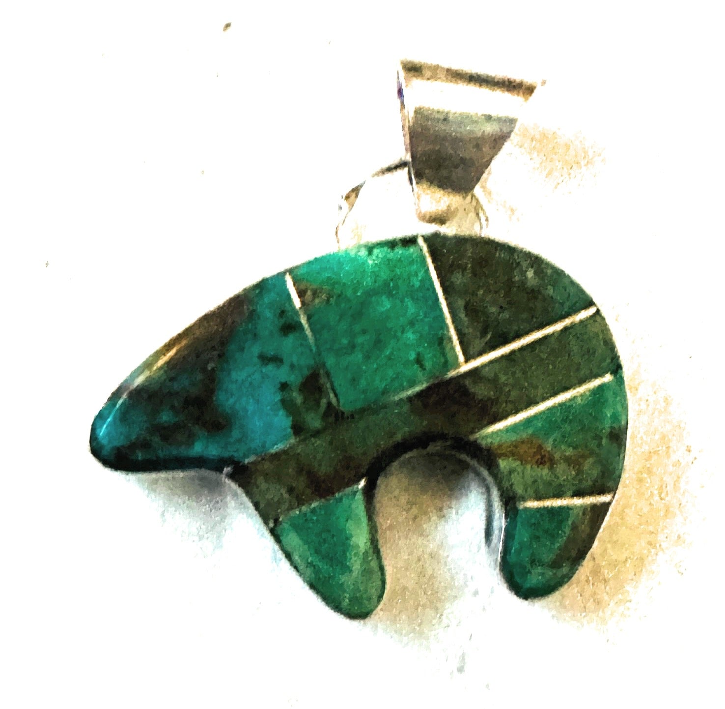 Navajo Turquoise & Sterling Silver Inlay Fetish Bear Pendant