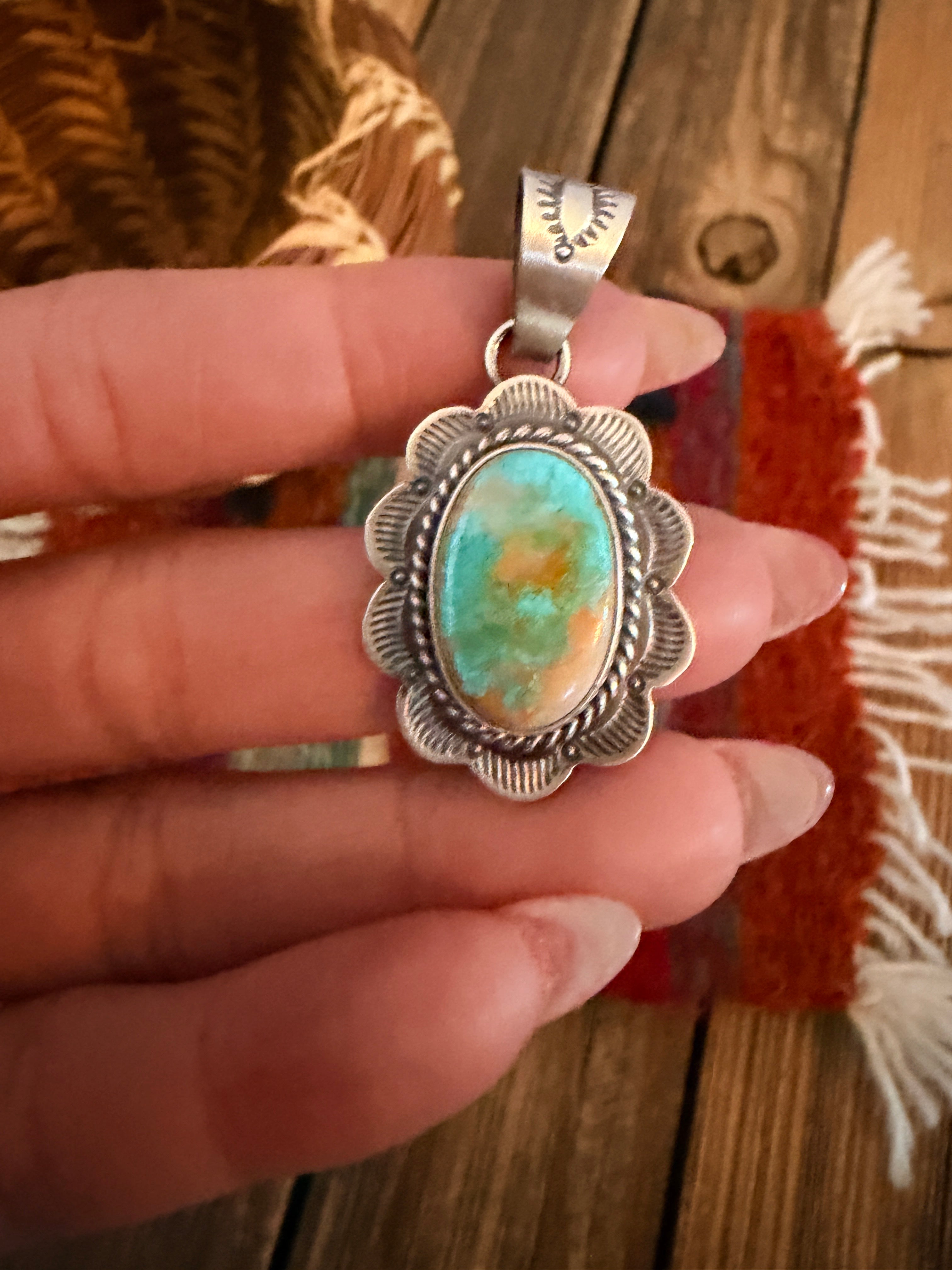 Handcrafted Sterling Silver & Royston Turquoise Pendant by David Skeets