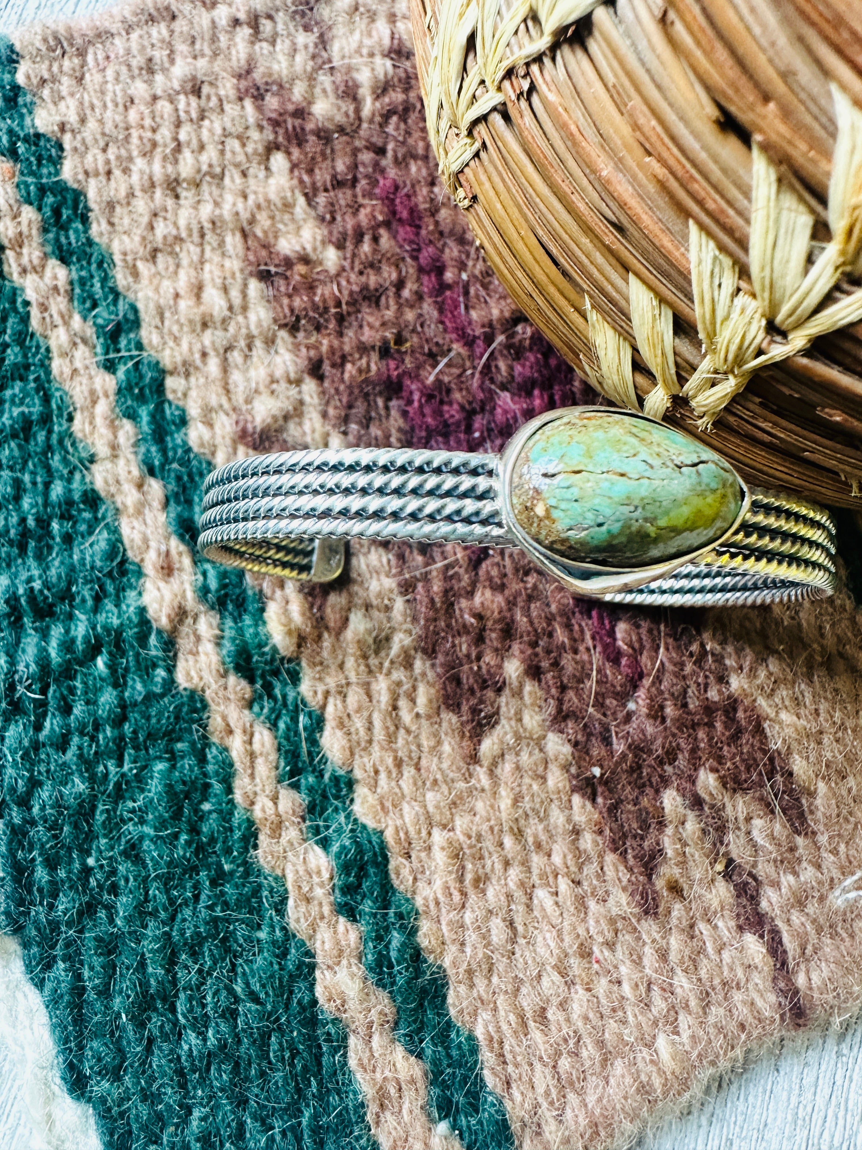 Navajo Sterling Silver & Royston Turquoise Cuff Bracelet