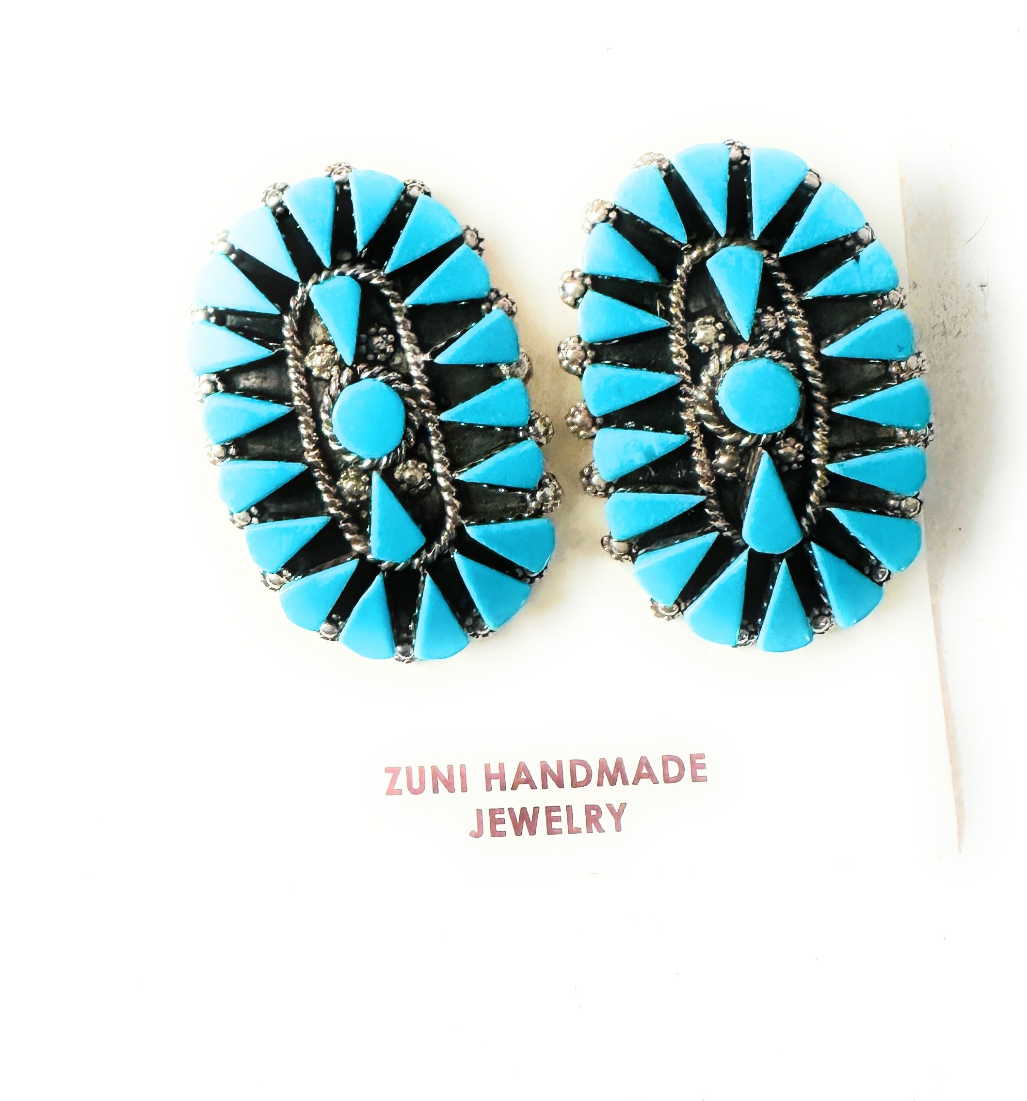 Zuni Sterling Silver & Turquoise Cluster Post Earrings