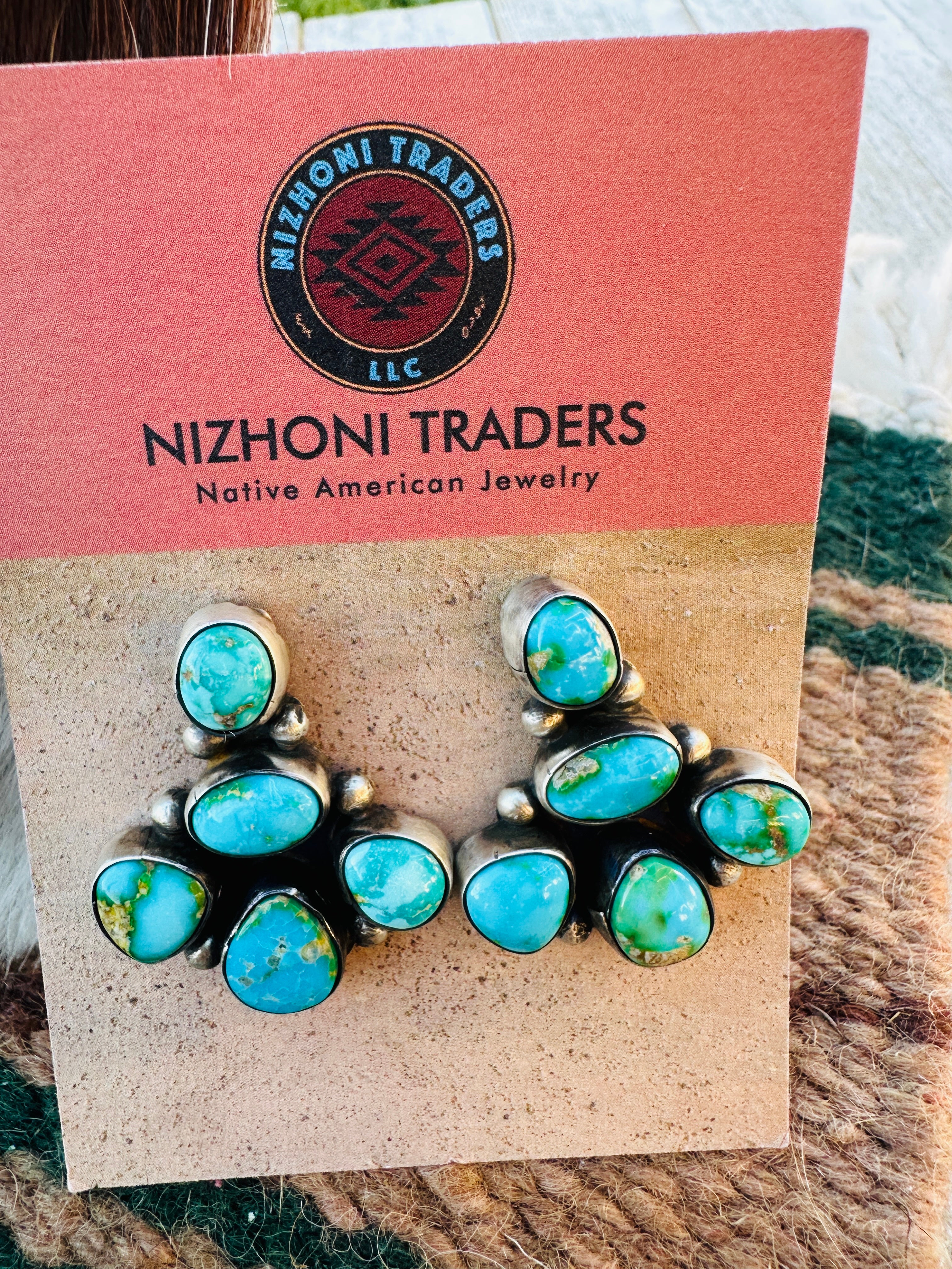 Handcrafted Sonoran Mountain Turquoise & Sterling Silver Necklace and Earring Set by Sheila Becenti