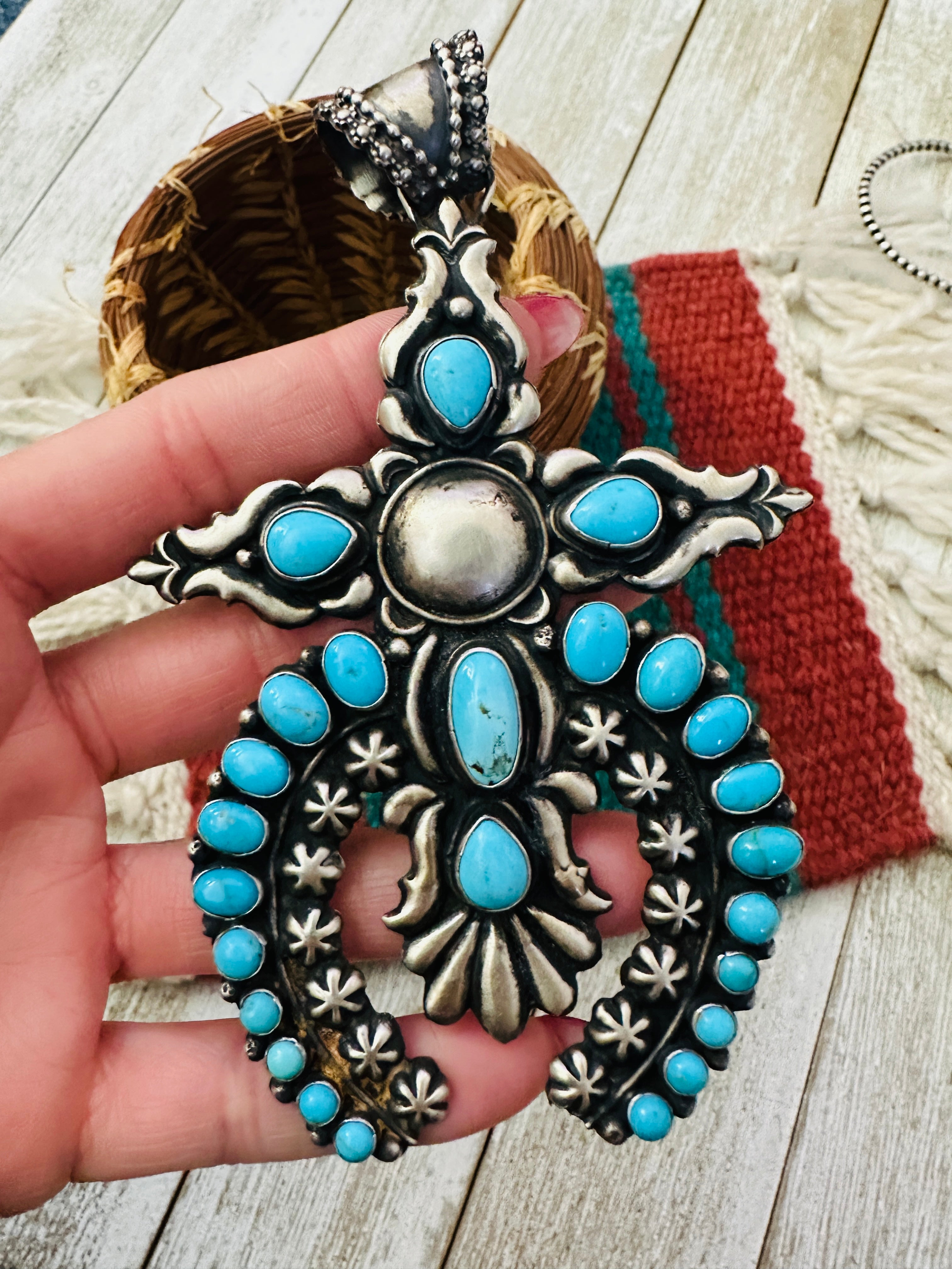 Handcrafted Sterling Silver & Turquoise Naja Pendant by Shawn Cayatineto