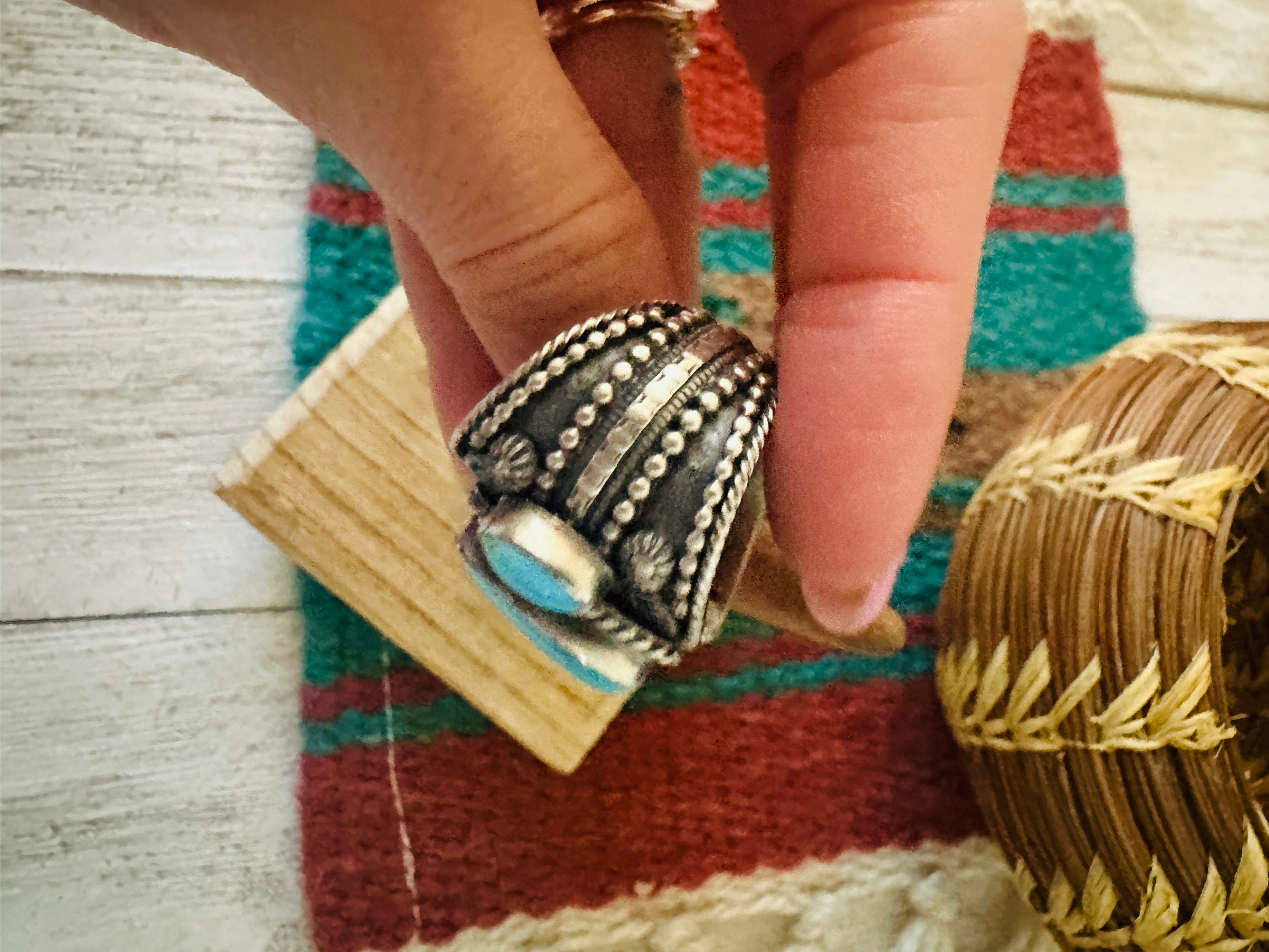 Navajo Sterling Silver and Turquoise Ring Size 9 by Hemerson Brown