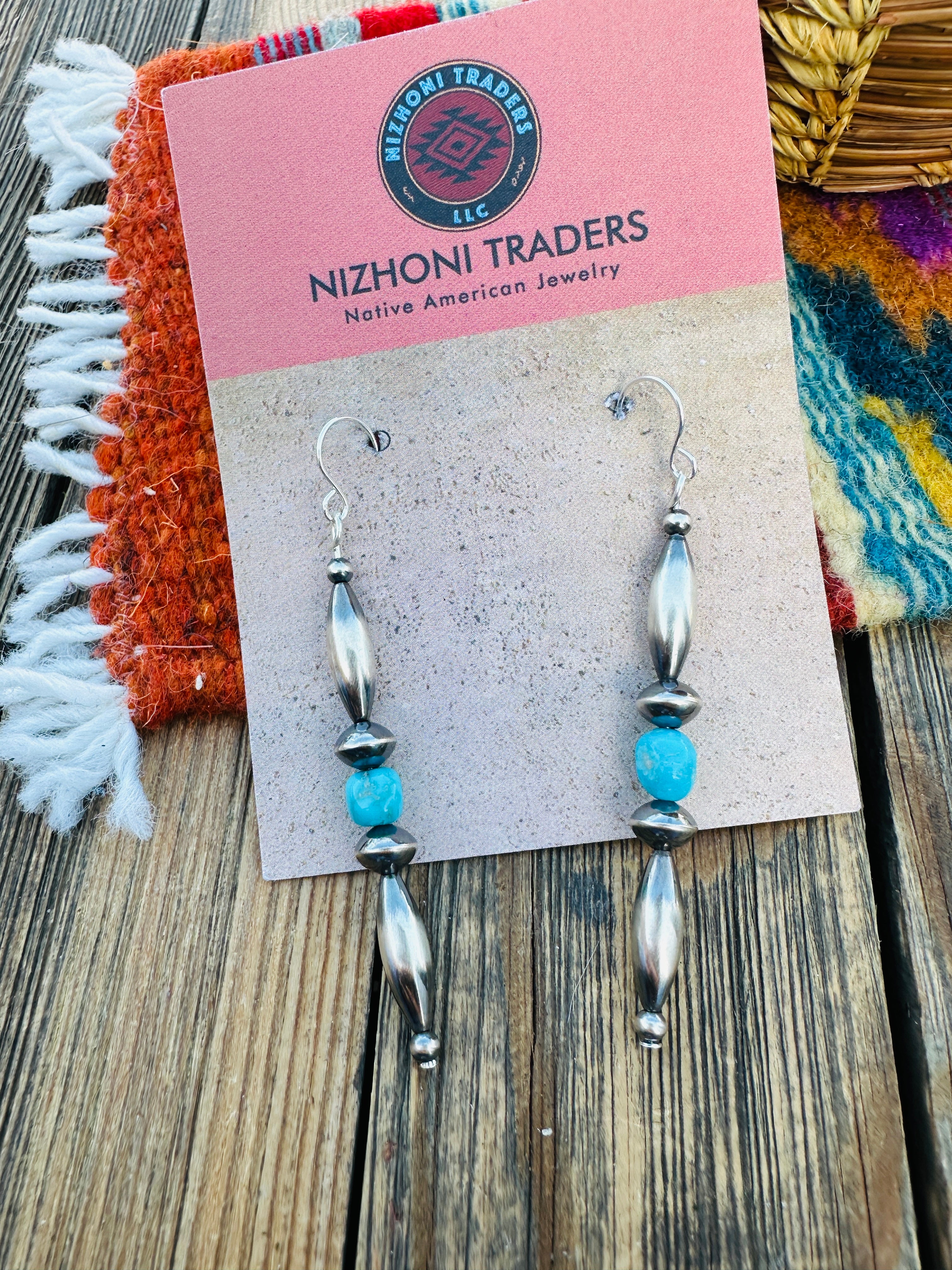 Handcrafted Turquoise & Sterling Silver Beaded Dangle Earrings