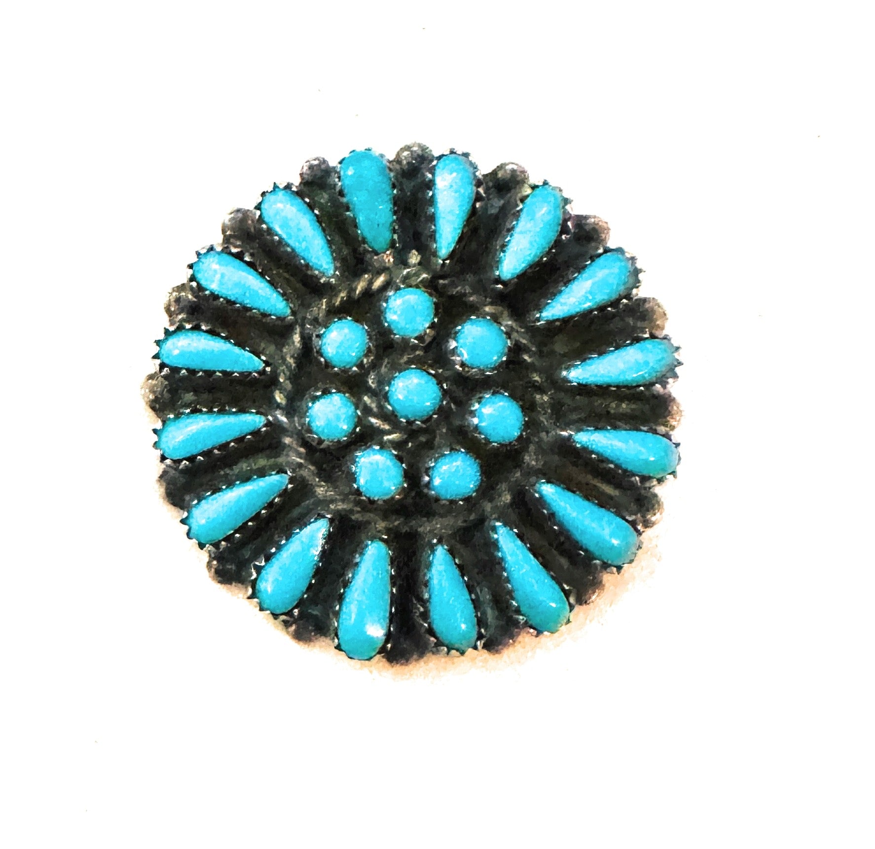 Vintage Navajo Turquoise & Sterling Silver Cluster Brooch