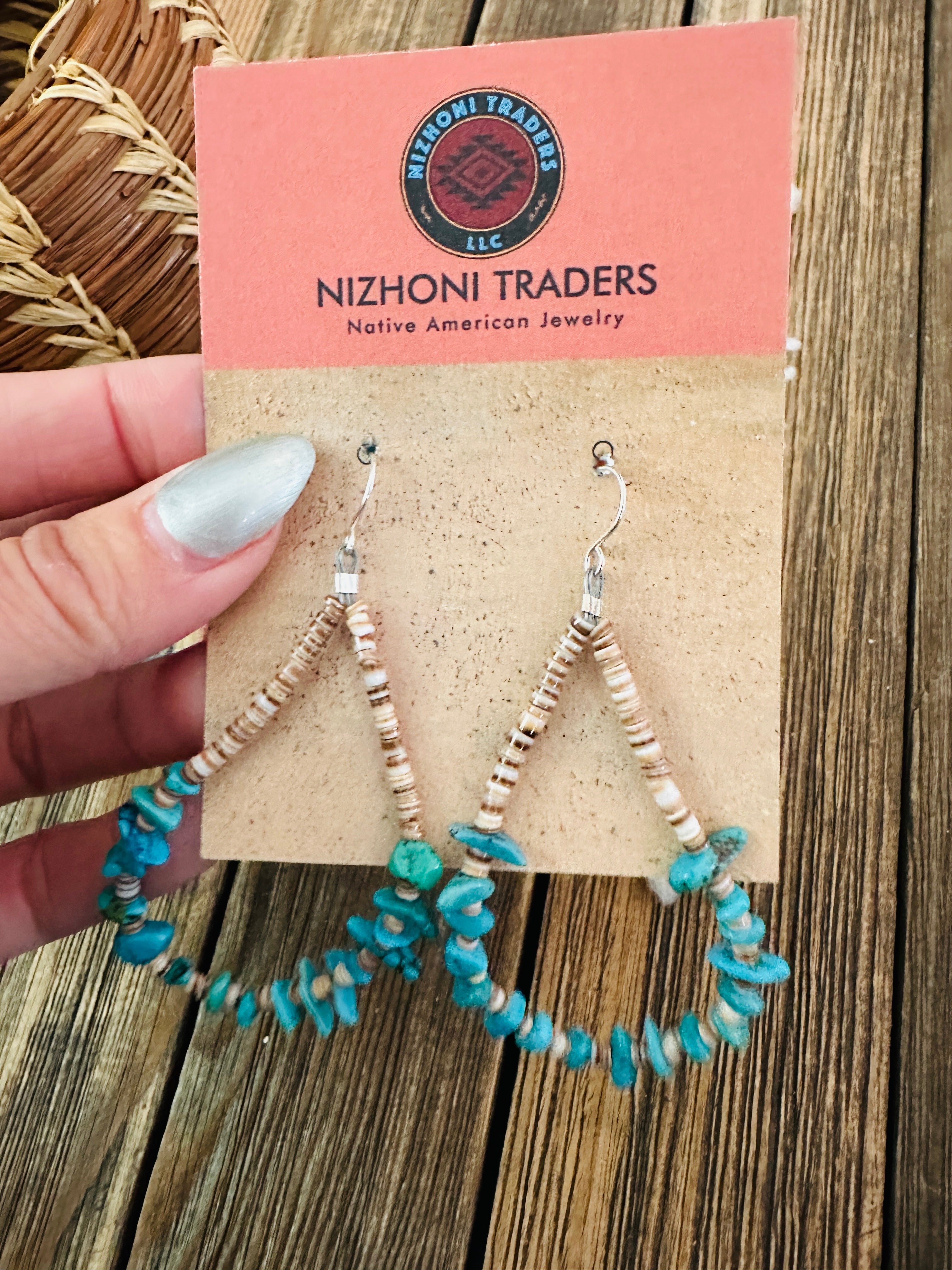 Handcrafted Heishi & Turquoise Beaded Dangle Hoop Earrings