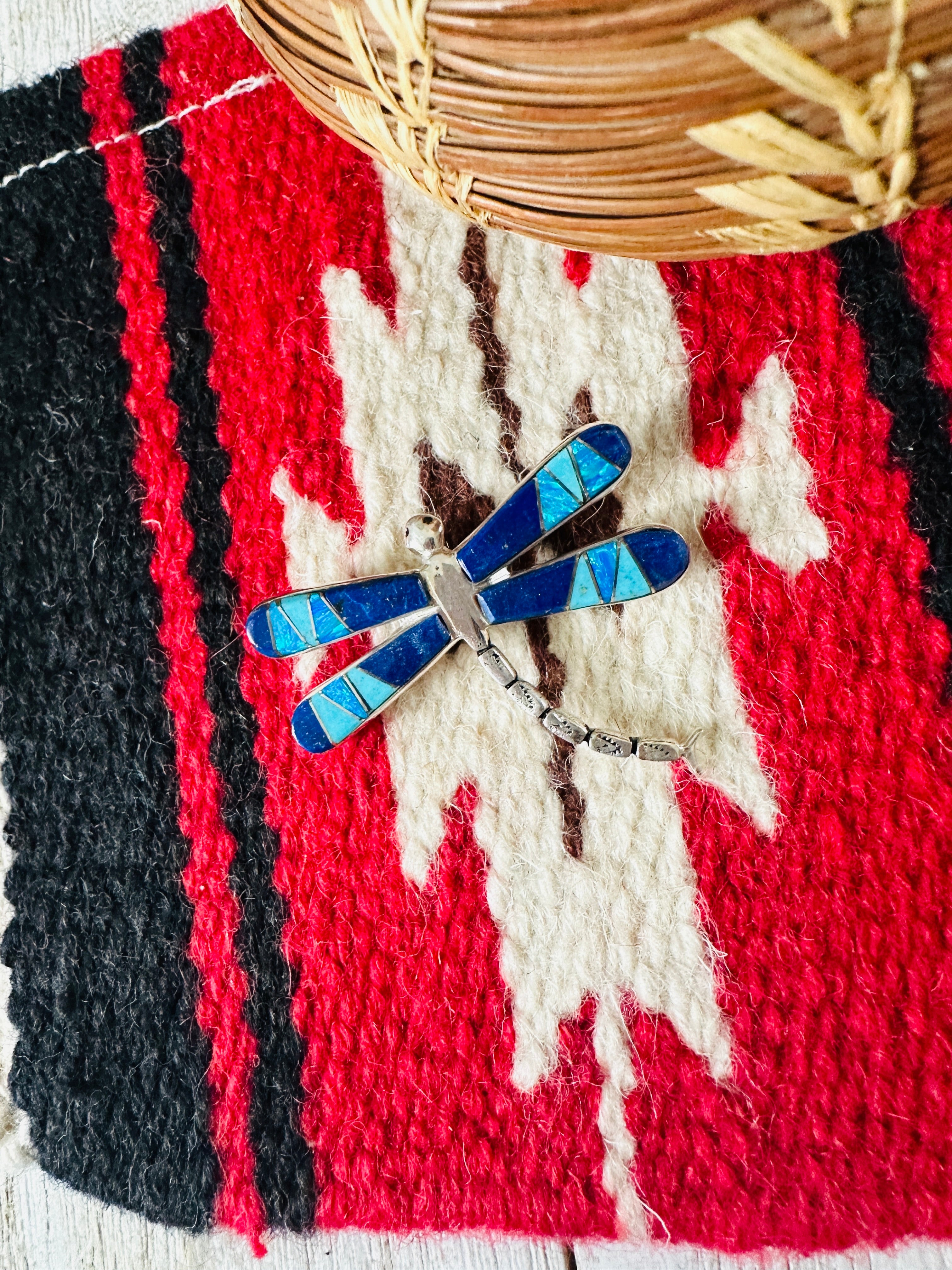 Navajo Sterling Silver and Multi Stone Inlay Dragonfly Brooch