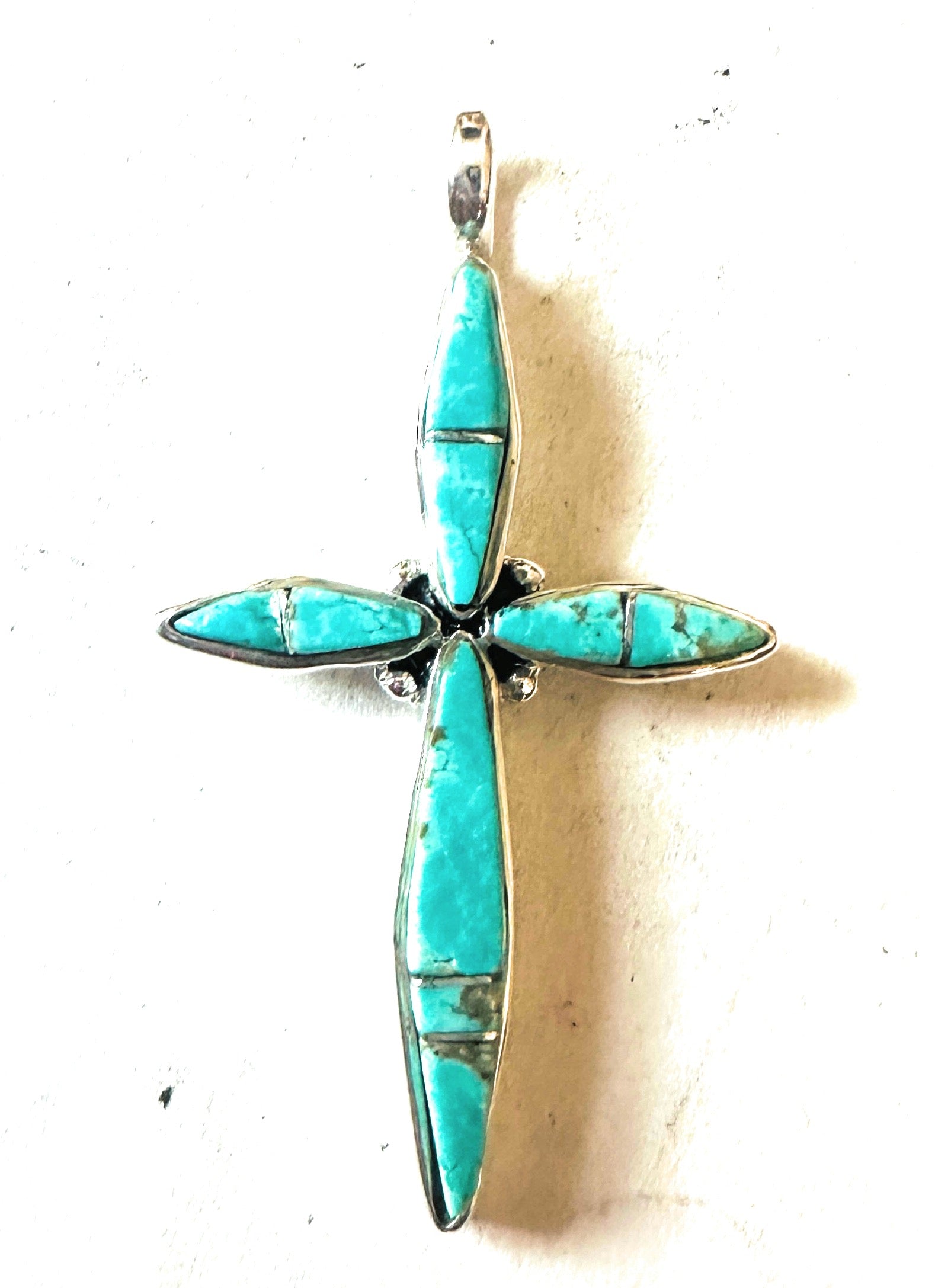 Navajo Turquoise & Sterling Silver Inlay Cross Pendant