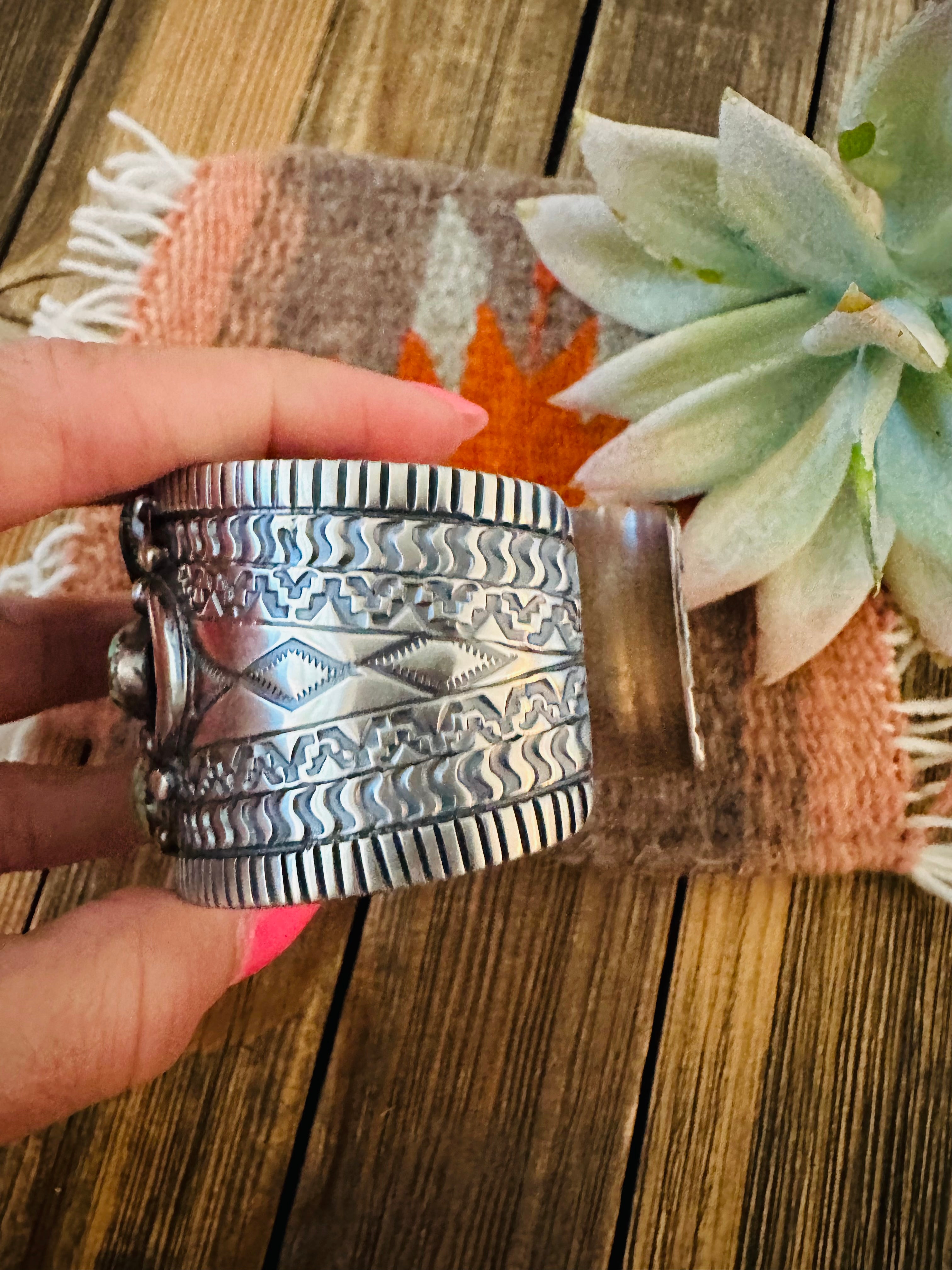 Navajo Number 8 Turquoise & Sterling Silver Cluster Cuff Bracelet