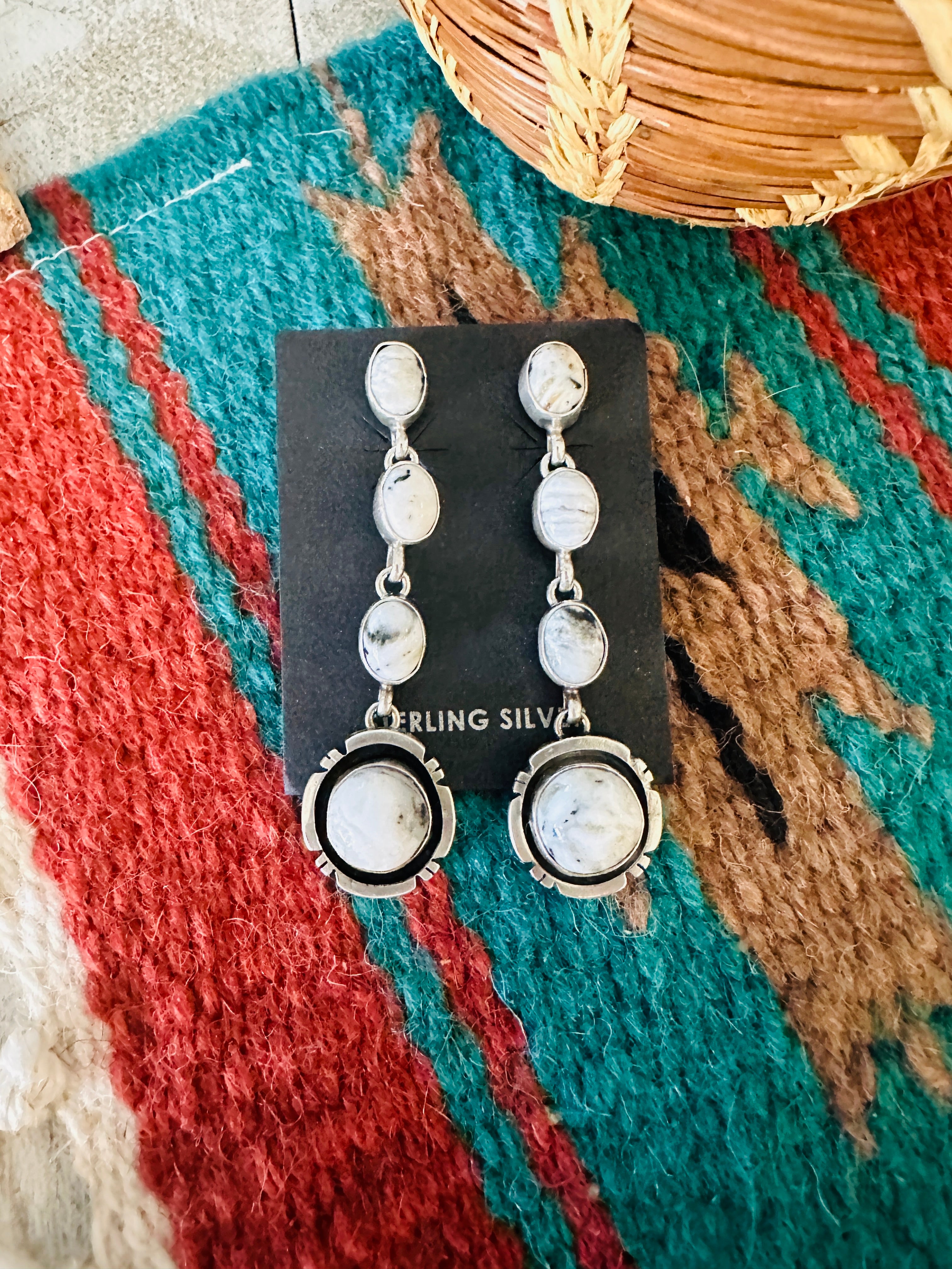 Navajo White Buffalo & Sterling Silver Dangle Earrings