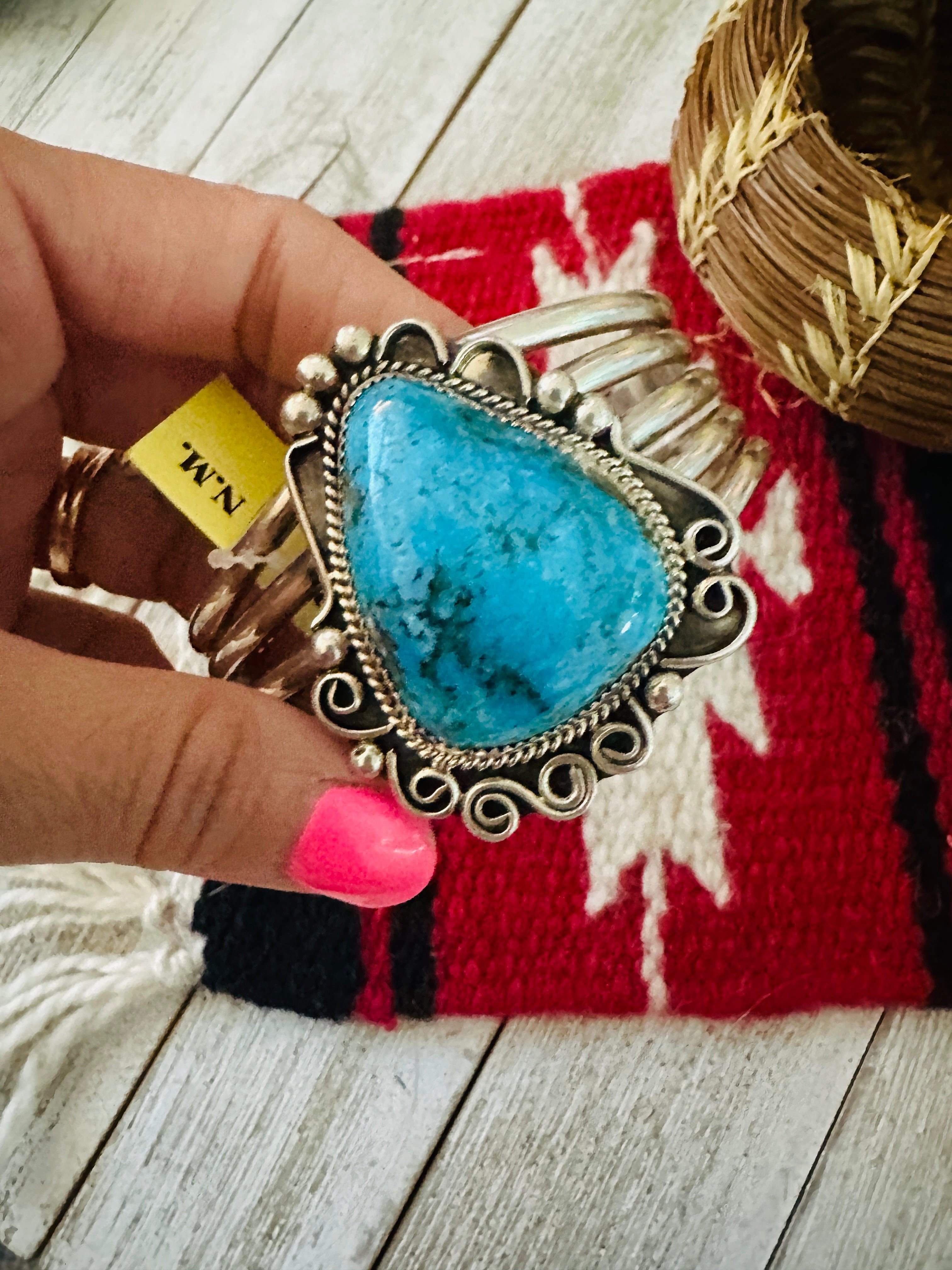 Old Pawn  Sterling Silver & Turquoise Cuff Bracelet