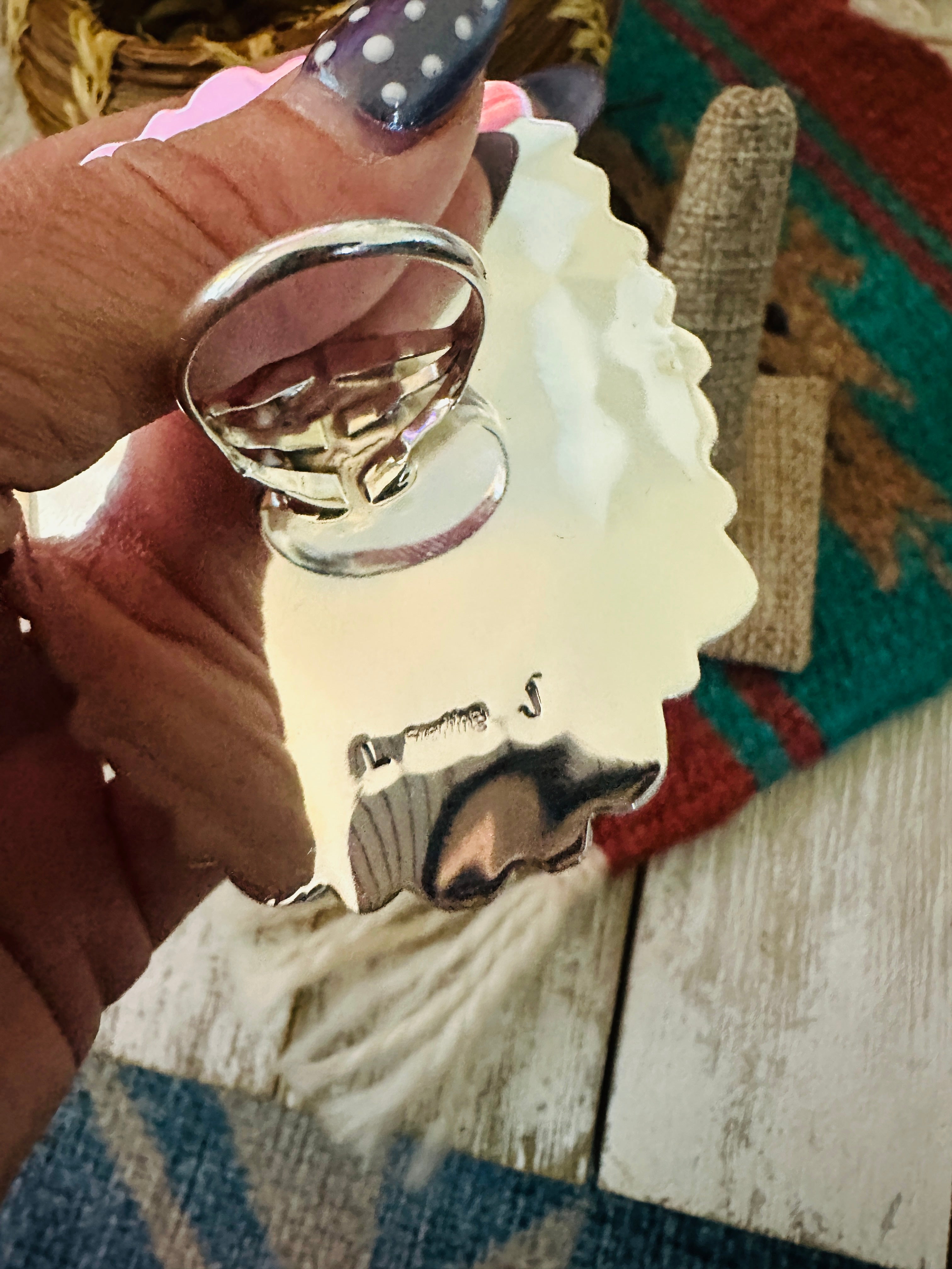 Handcrafted Lapis, Mother of Pearl Oyster & Sterling Silver Cluster Ring Size 9