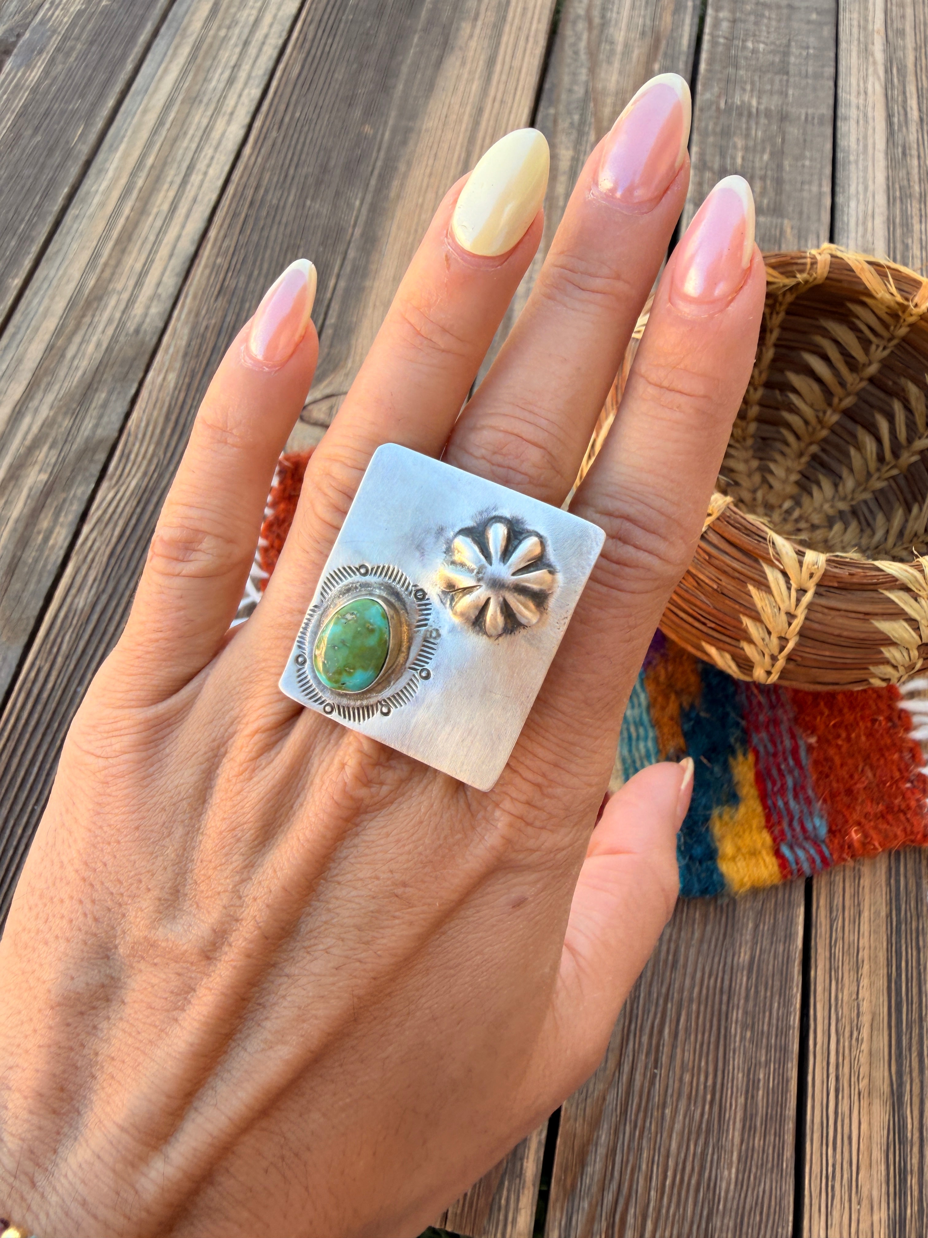 Handcrafted Sonoran Mountain Turquoise & Sterling Silver Adjustable Ring