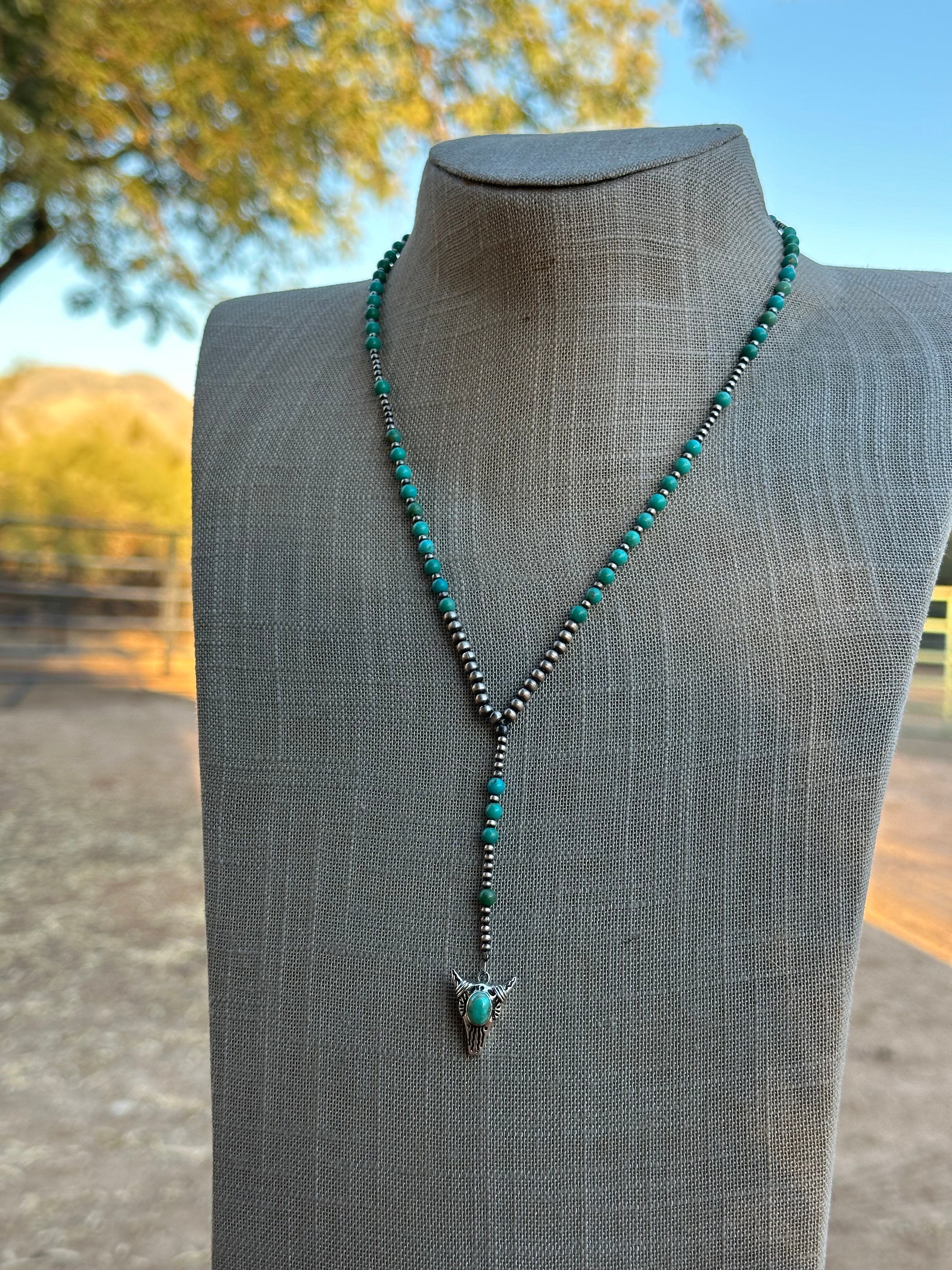 Handmade Sterling Silver & Turquoise Western Lariat Necklace