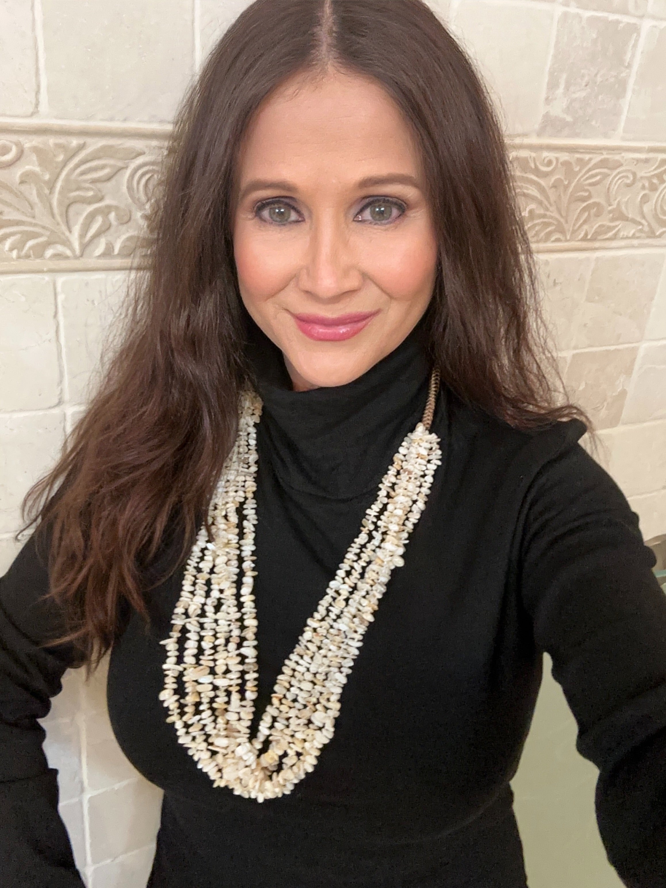 Multi-Strand Mother of Pearl Chip Beaded Necklace