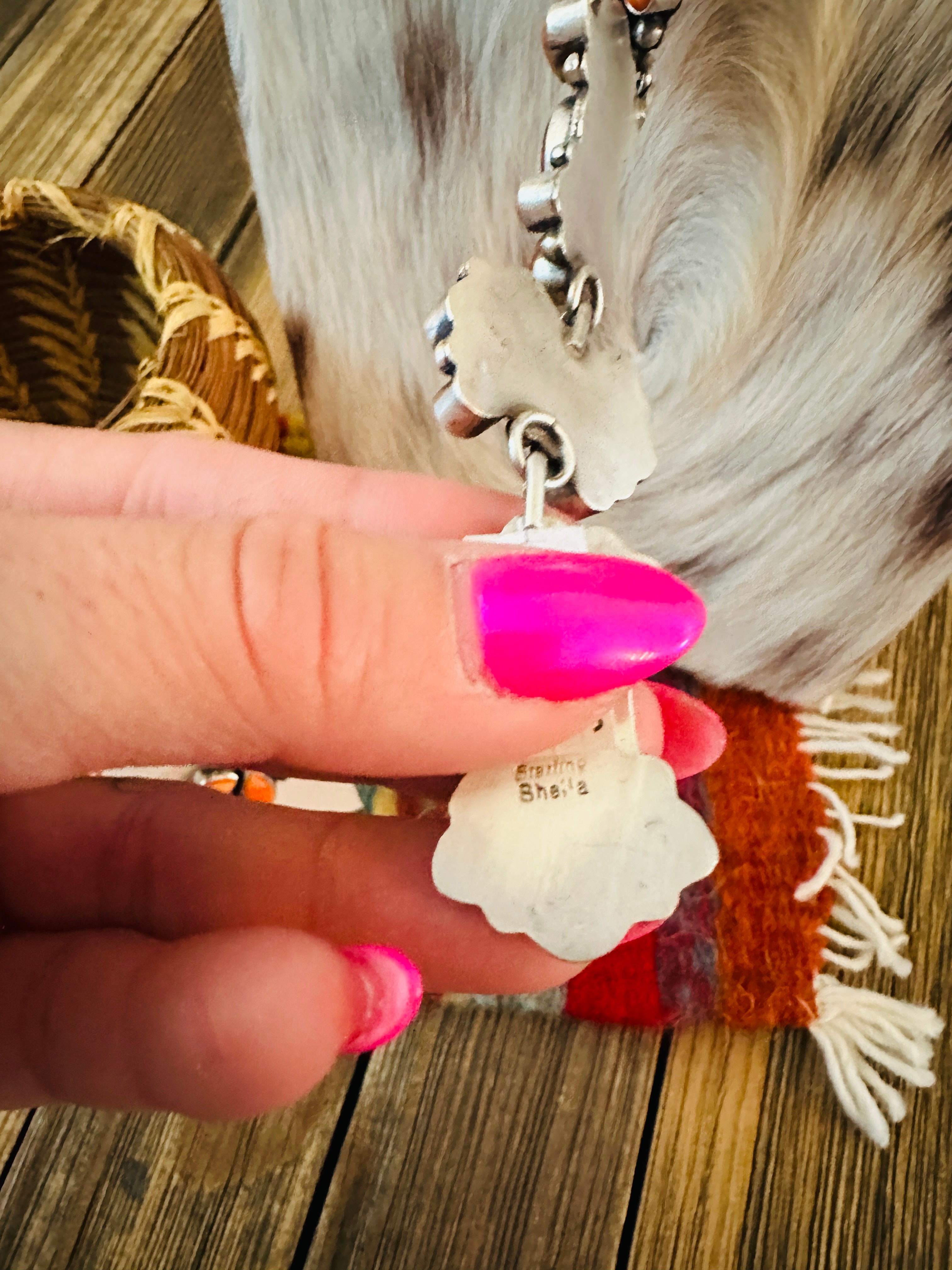 Handcrafted Orange Spiny Oyster & Sterling Silver Necklace and Earring Set by Sheila Becenti