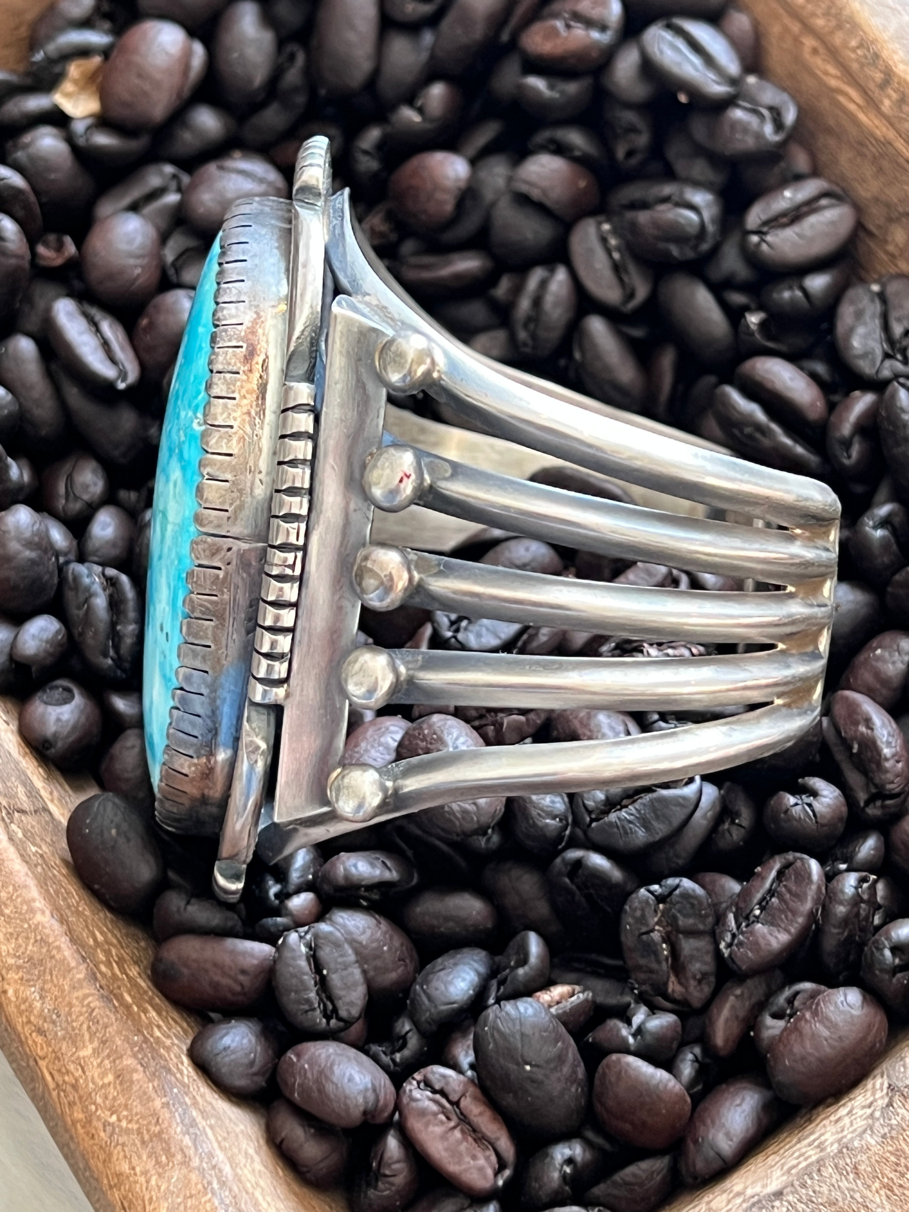 Handcrafted Sterling Silver and Natural Kingman Turquoise Cuff Bracelet by Verdy Jake