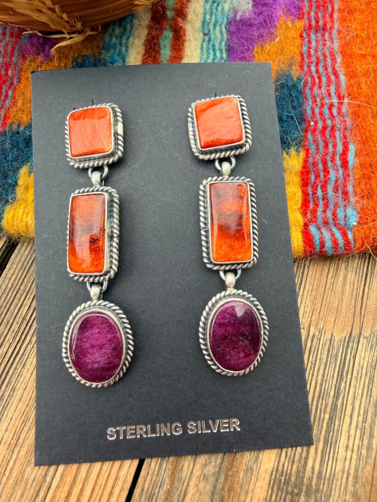 Handcrafted Spiny Oyster and Sterling Silver Dangle Earrings by Kevin Billah