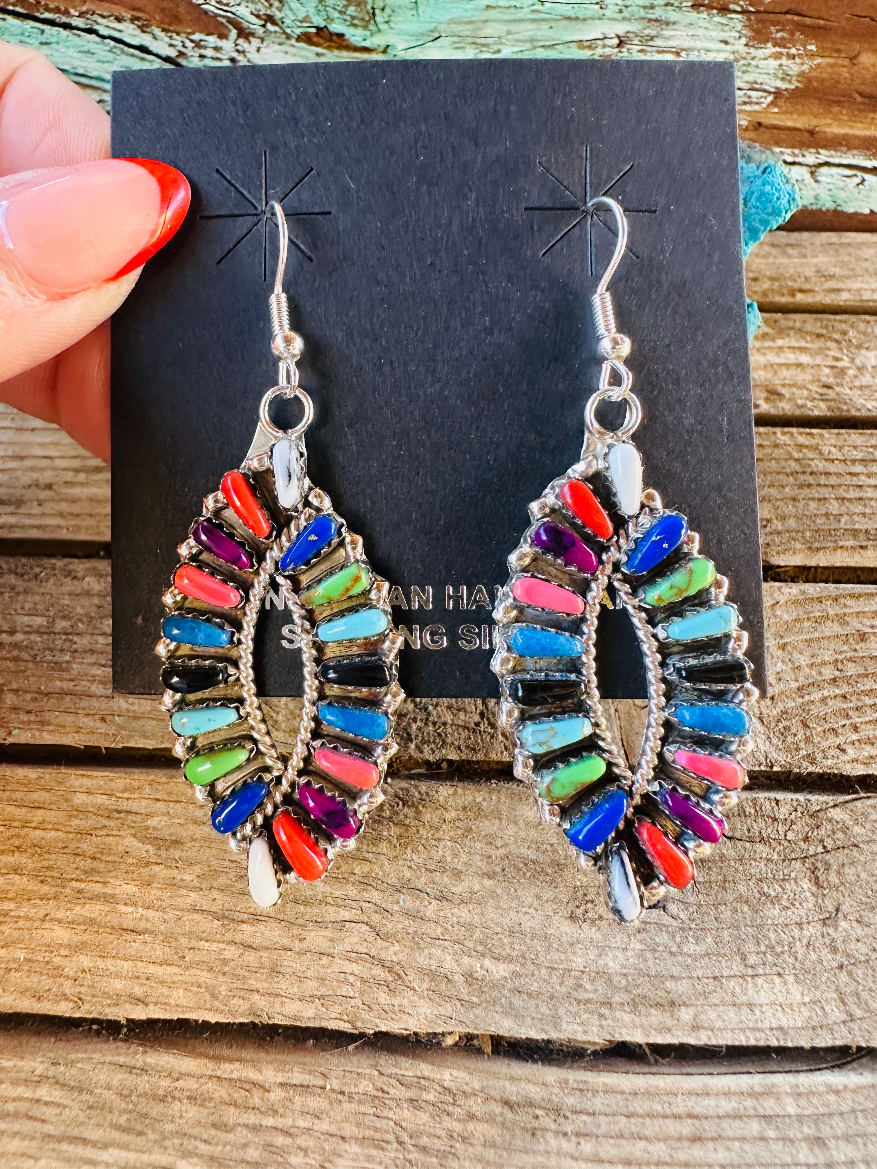 Handcrafted Multi Stone & Sterling Silver Cluster Dangle Earrings