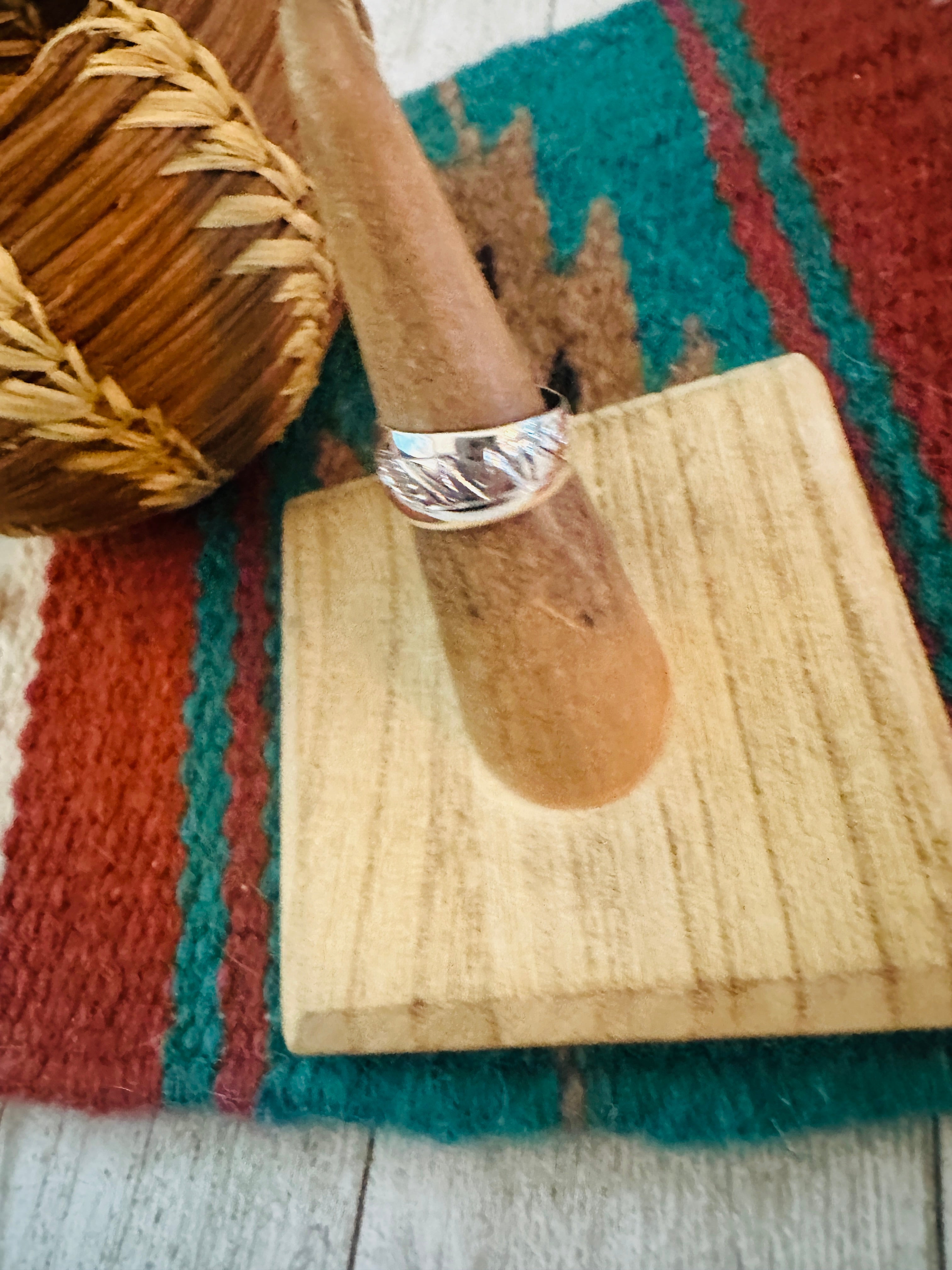 Navajo Hand Stamped Sterling Silver Band Ring Size 5