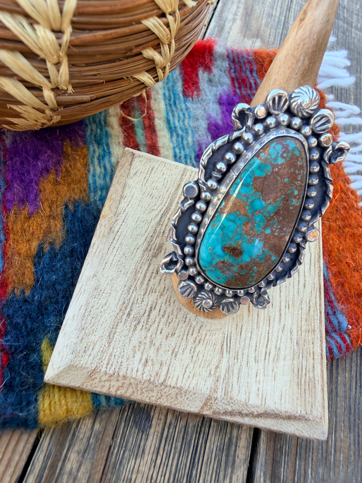 Handcrafted Royston Turquoise & Sterling Silver Ring 7.25 by Rosella Paxson