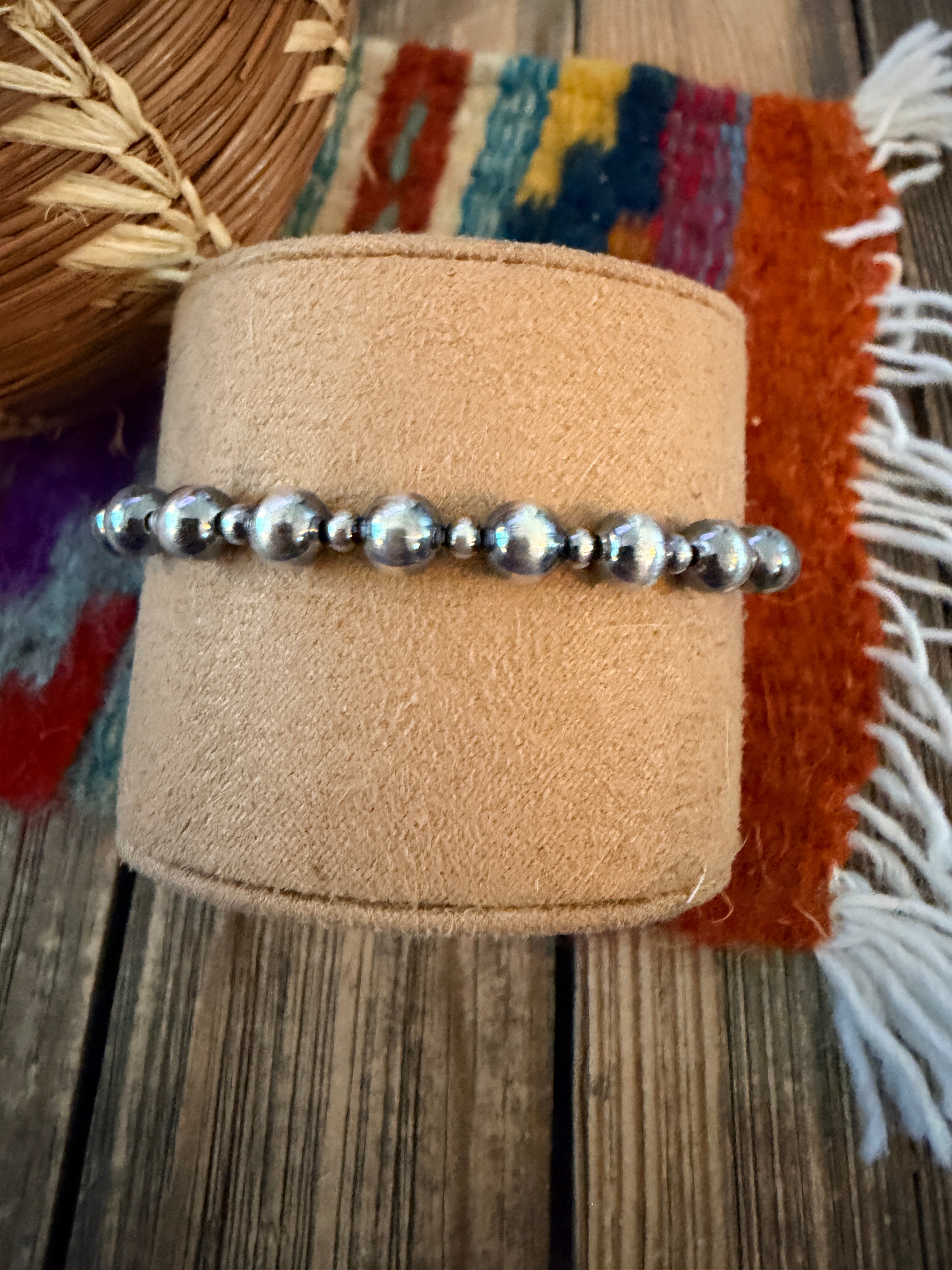 Handcrafted Sterling Silver Pearl Beaded Stretch Bracelet
