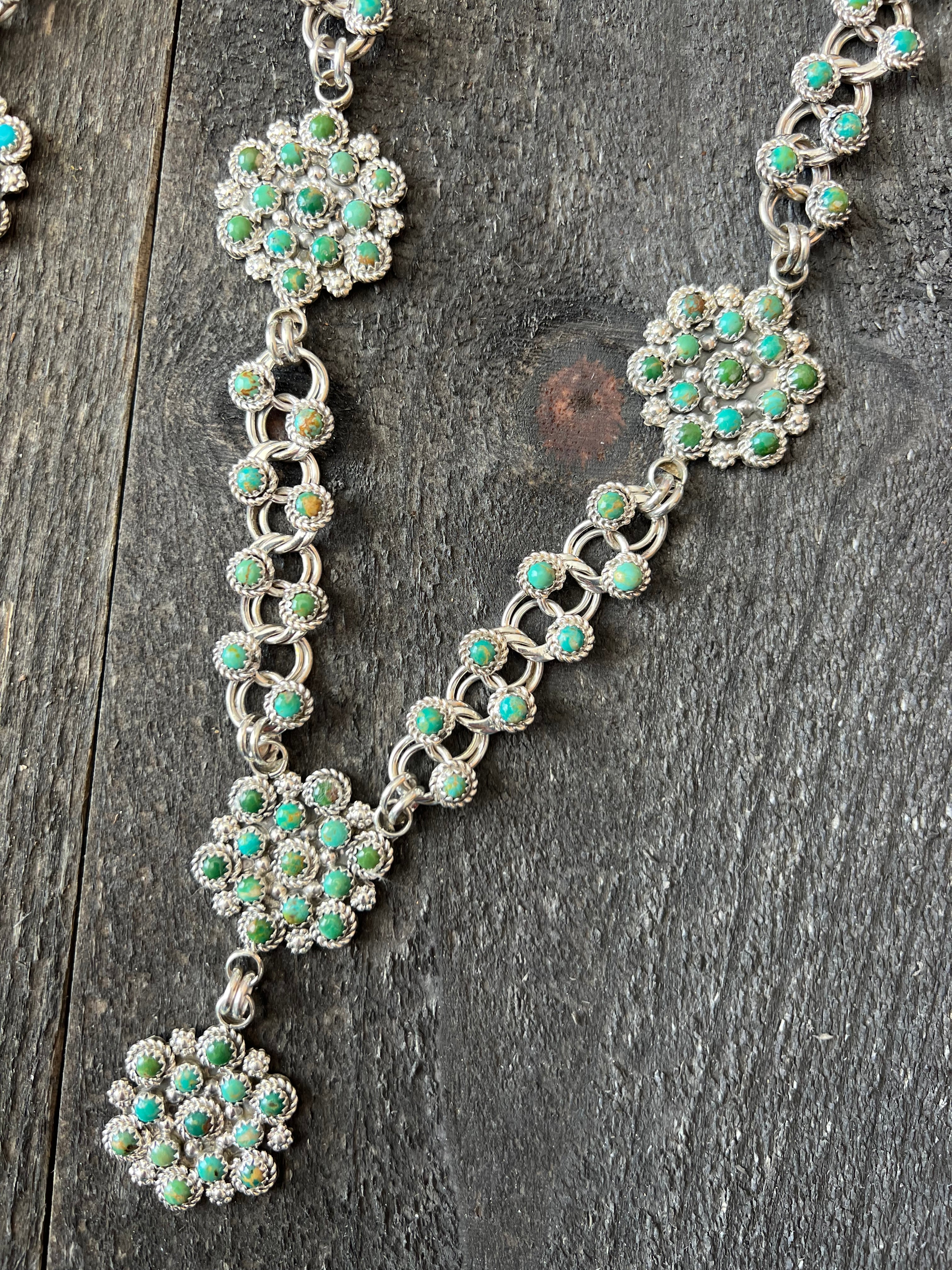 Handcrafted Sterling and Snake Eye Turquoise Link and Cluster Necklace by Dillon Cheama