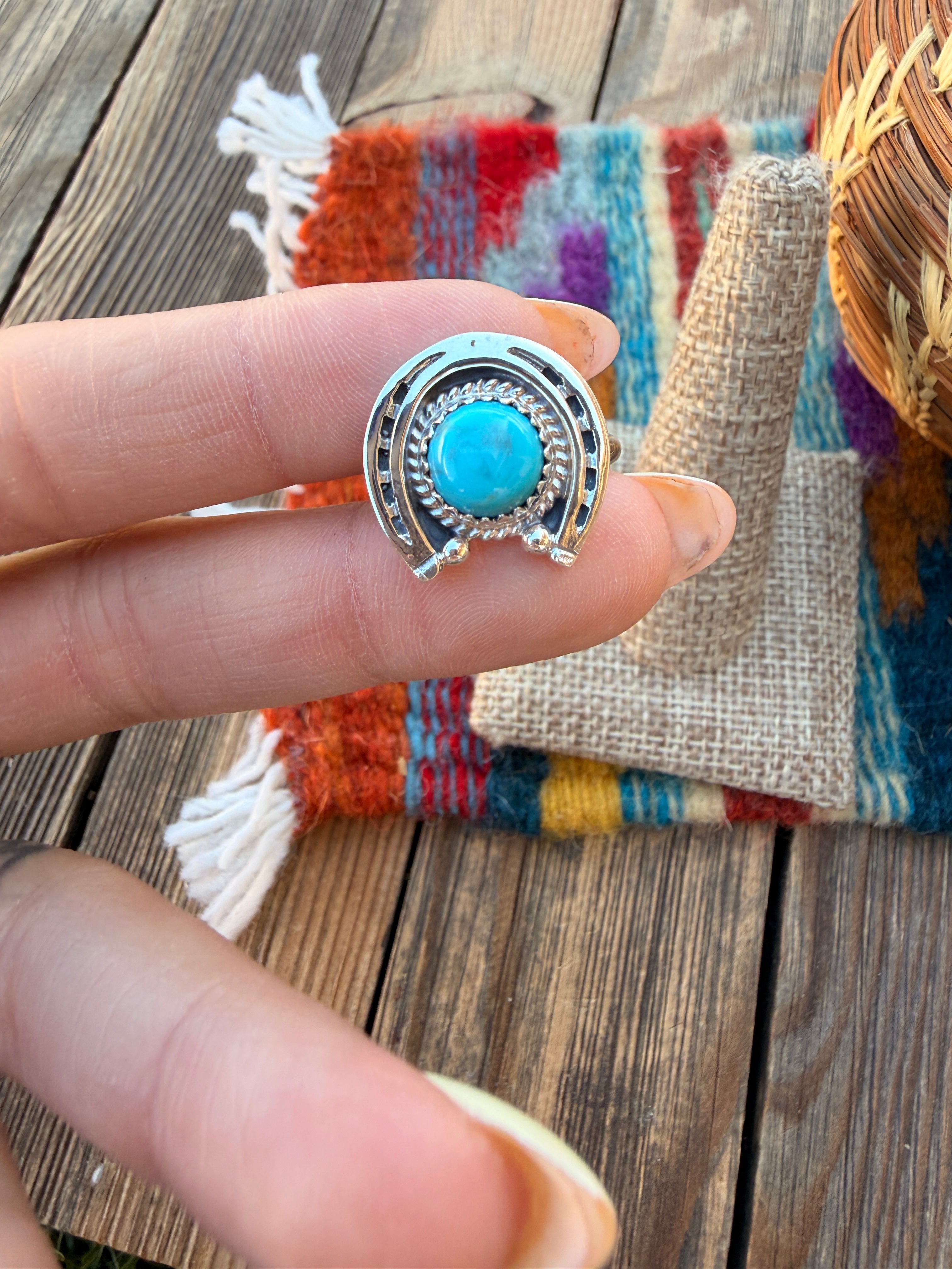 Handcrafted Turquoise & Sterling Silver Horseshoe Ring