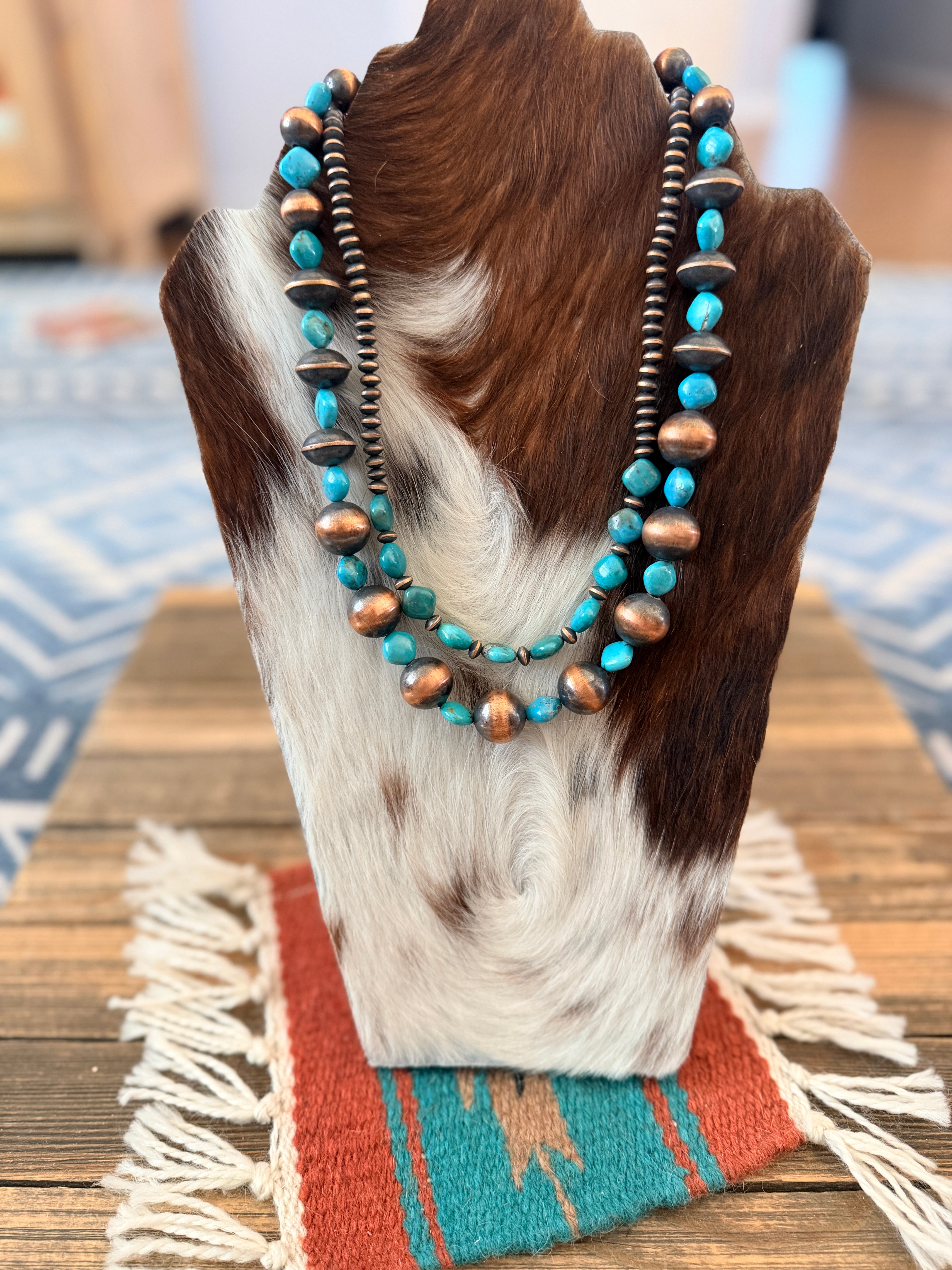 Handcrafted Turquoise & Copper Beaded Necklace Set