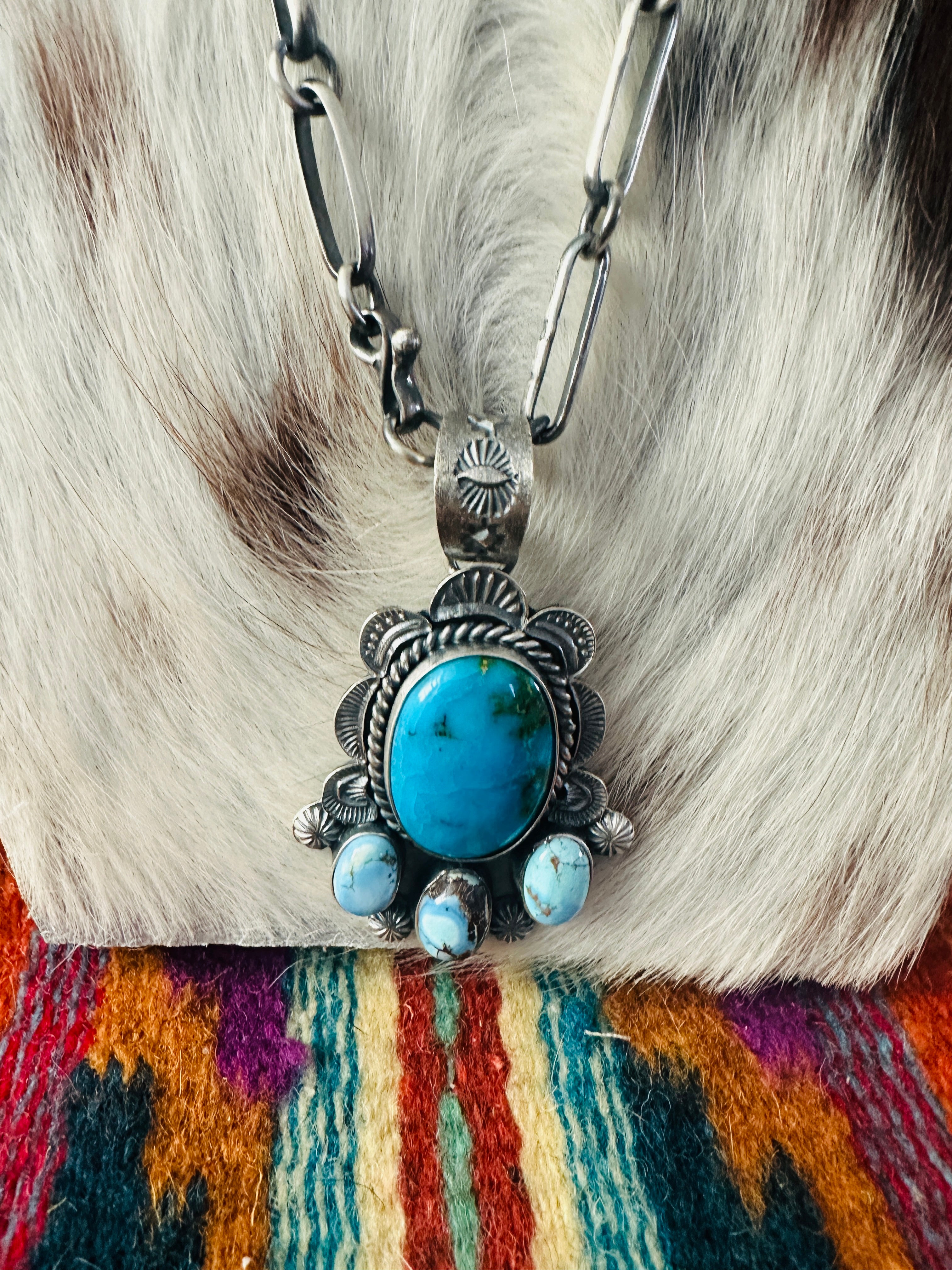 Handcrafted Turquoise & Sterling Silver Cluster Necklace by Kevin Billah