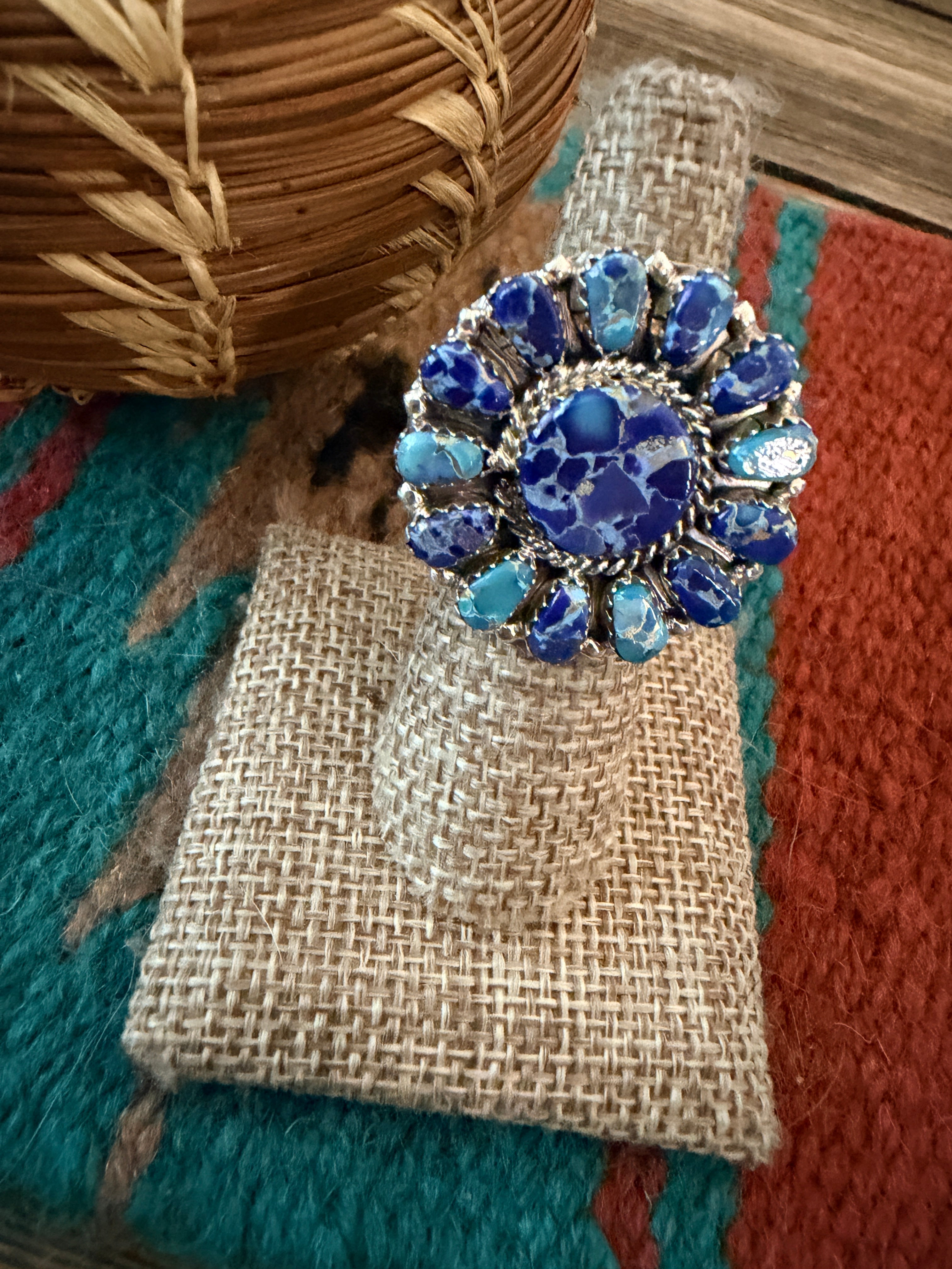 Handcrafted Blue Mojave Turquoise & Sterling Silver Adjustable Cluster Ring