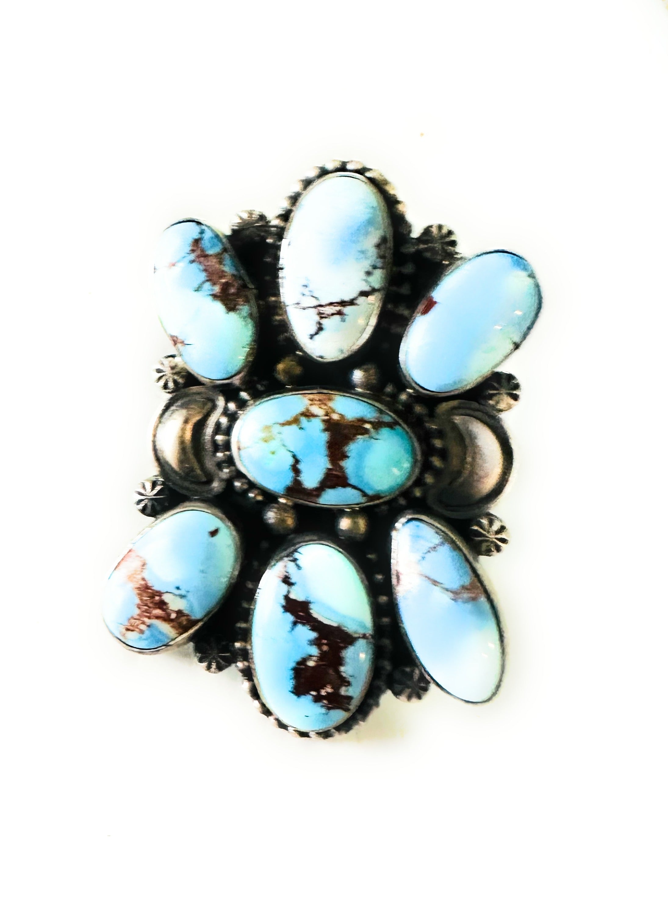 Navajo Golden Hills Turquoise & Sterling Silver Cluster Ring Size 10