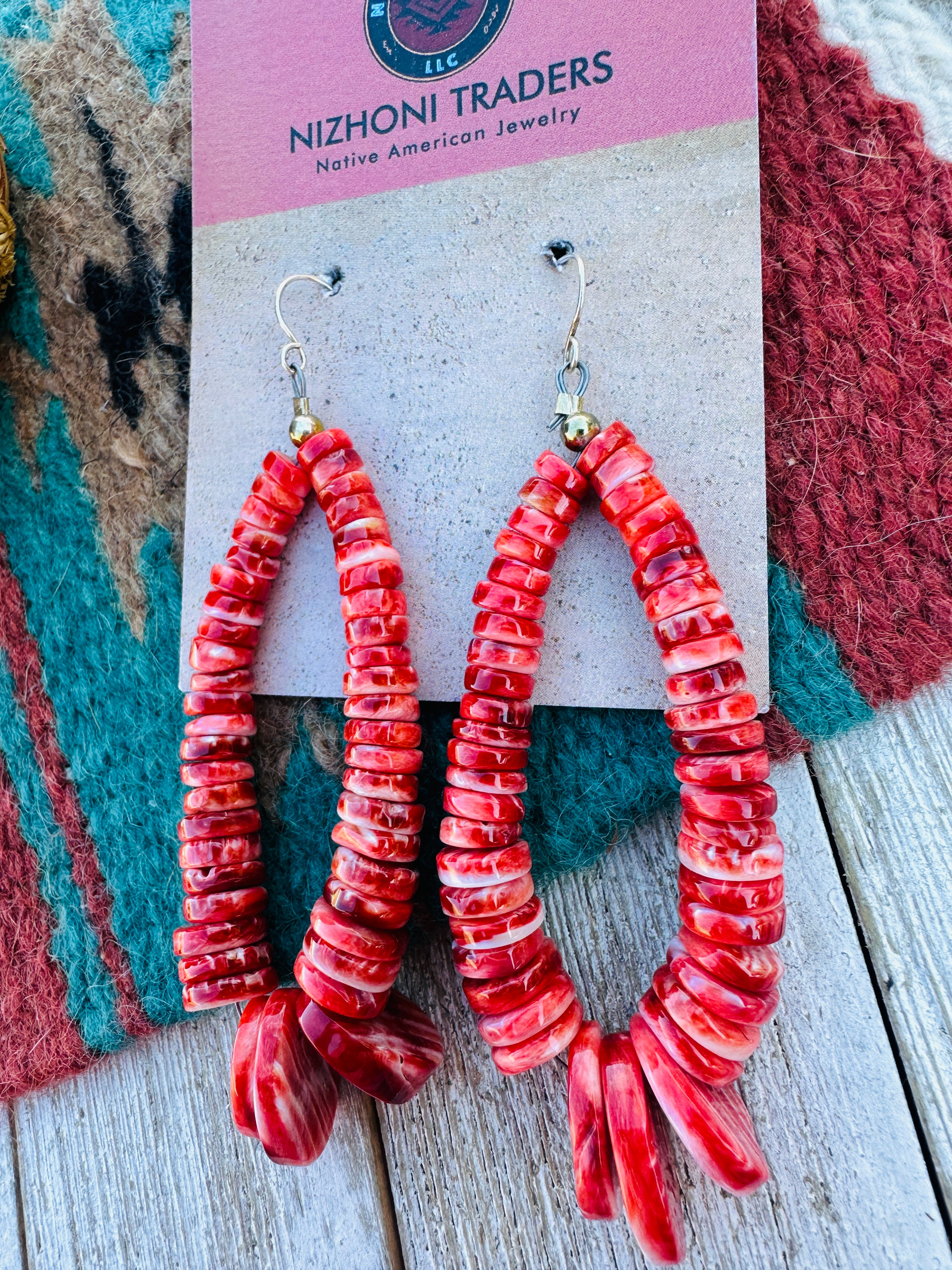 Handcrafted Orange Spiny & Sterling Silver Beaded Dangle Hoop Earrings