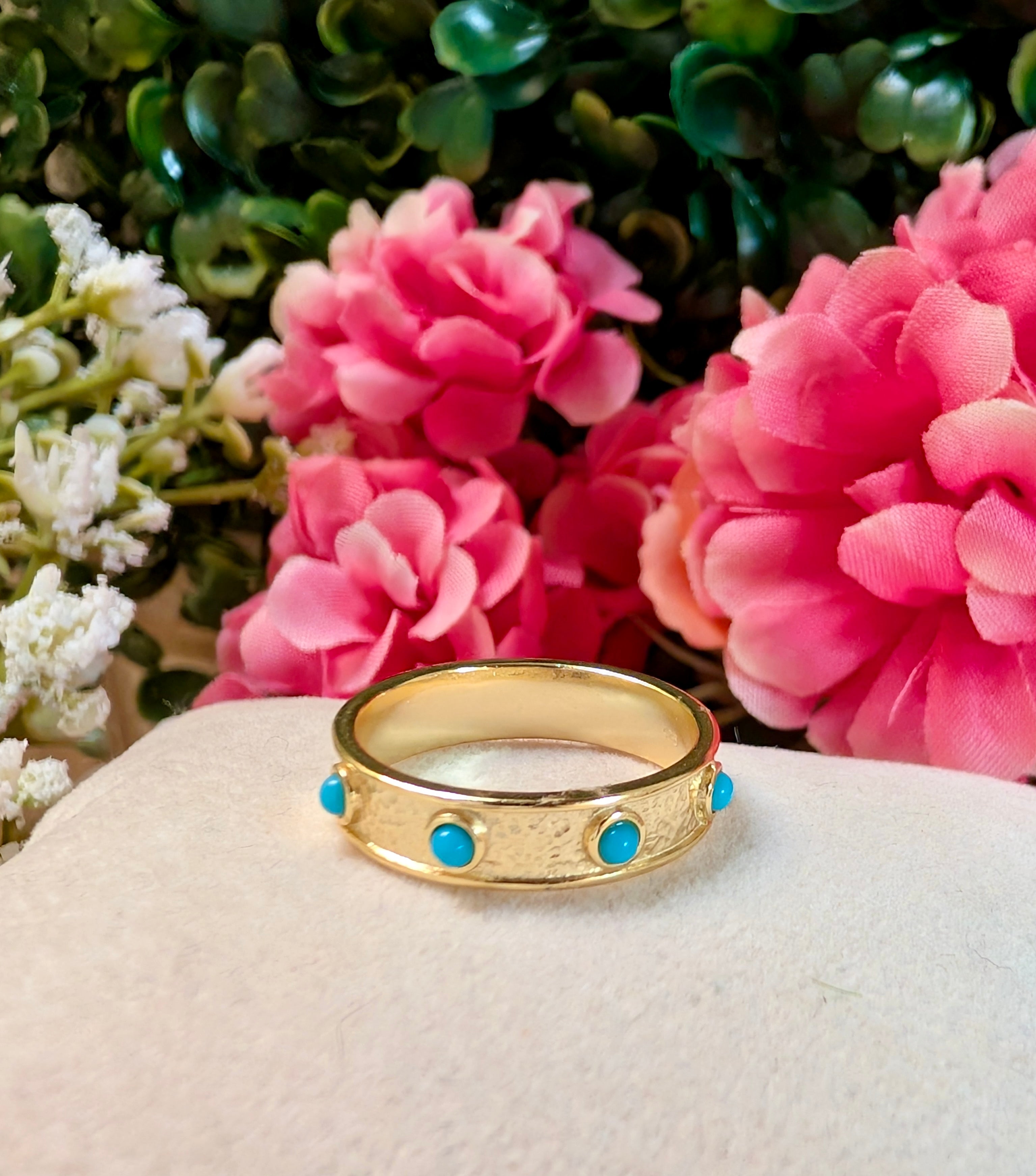 Gold Plated 8 Stone Turquoise Band Ring