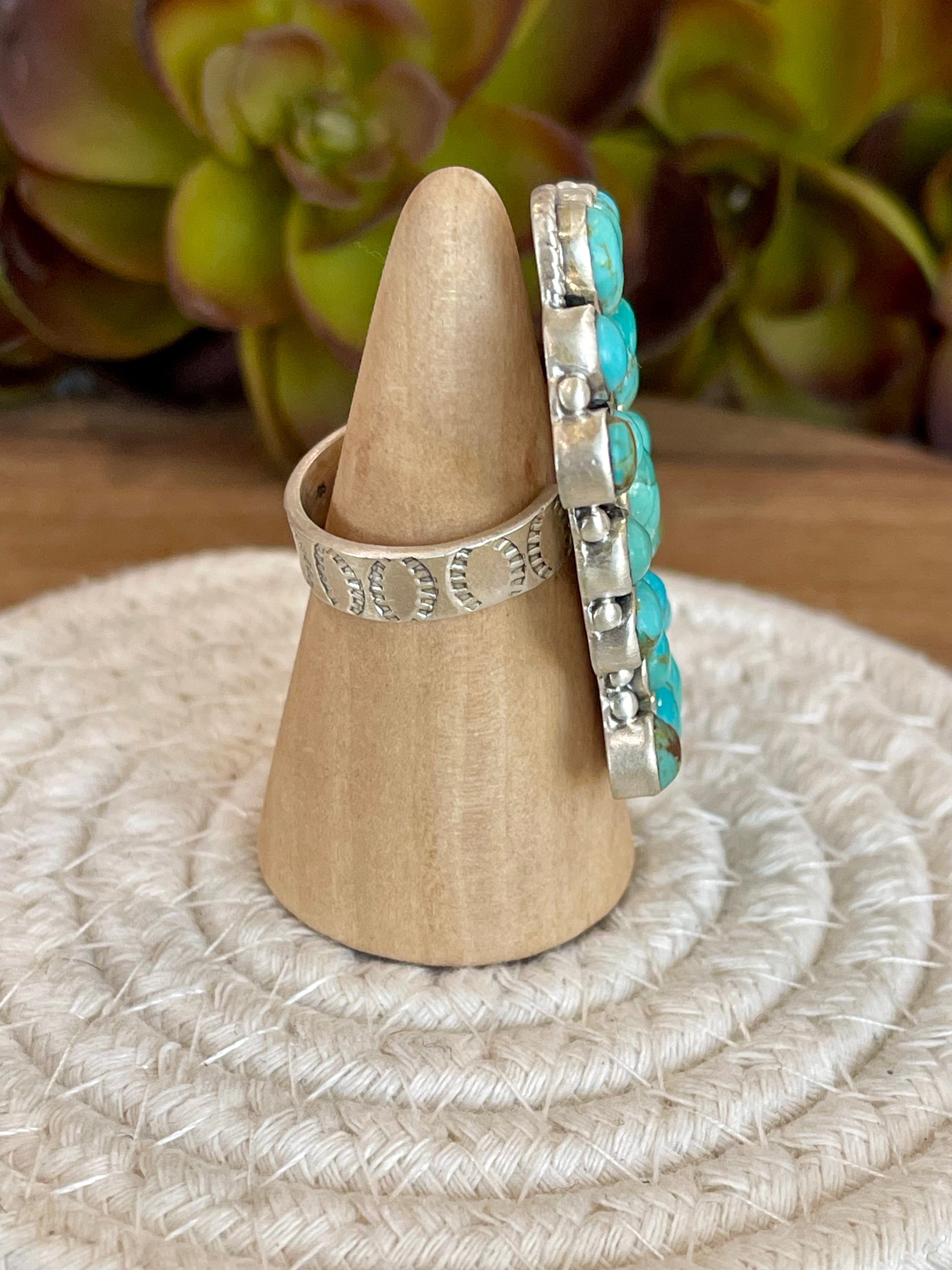 Handmade Turquoise & Sterling Adjustable Cluster Ring