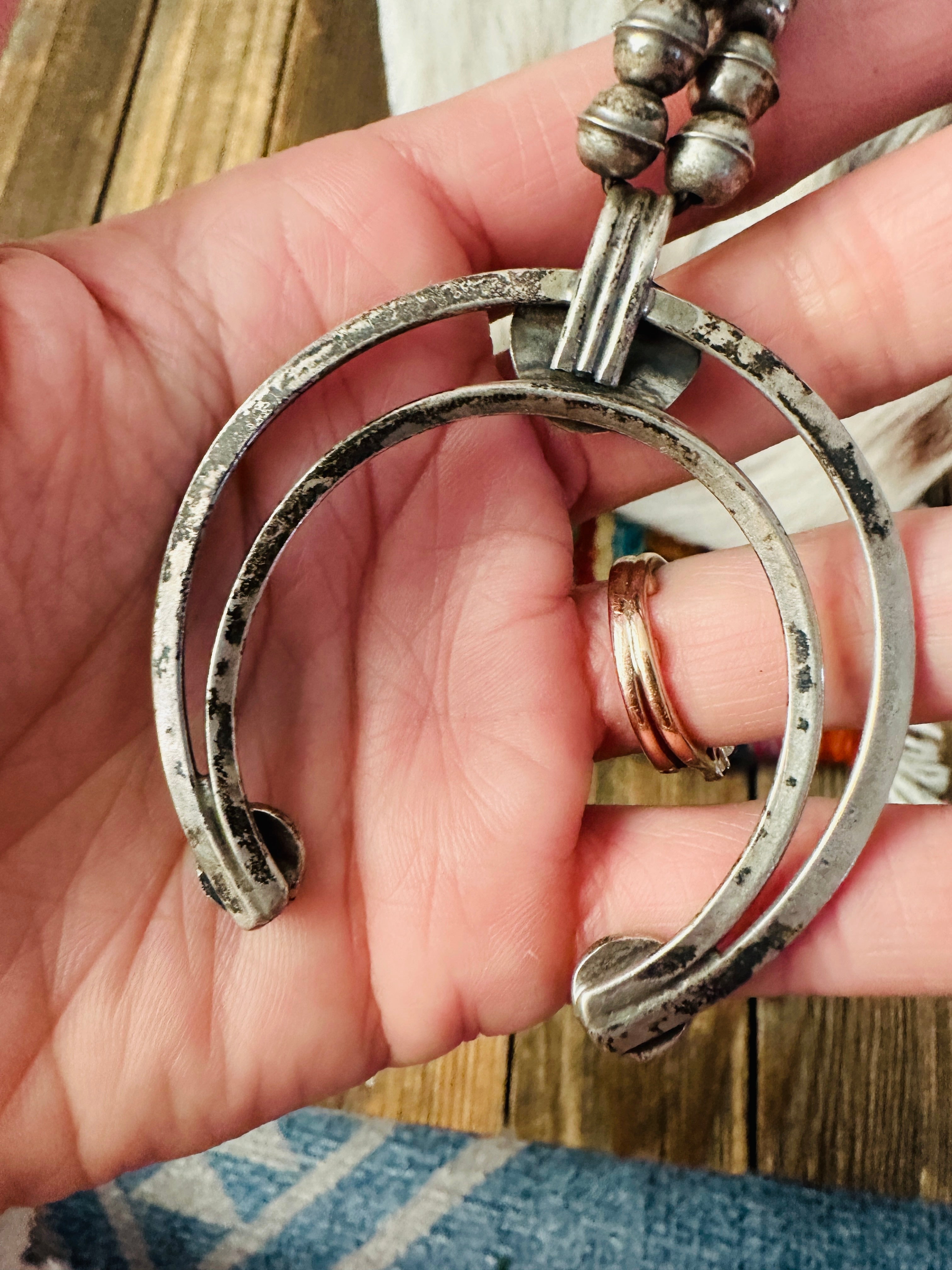 Old Pawn Handcrafted Turquoise & Sterling Silver Squash Blossom Necklace