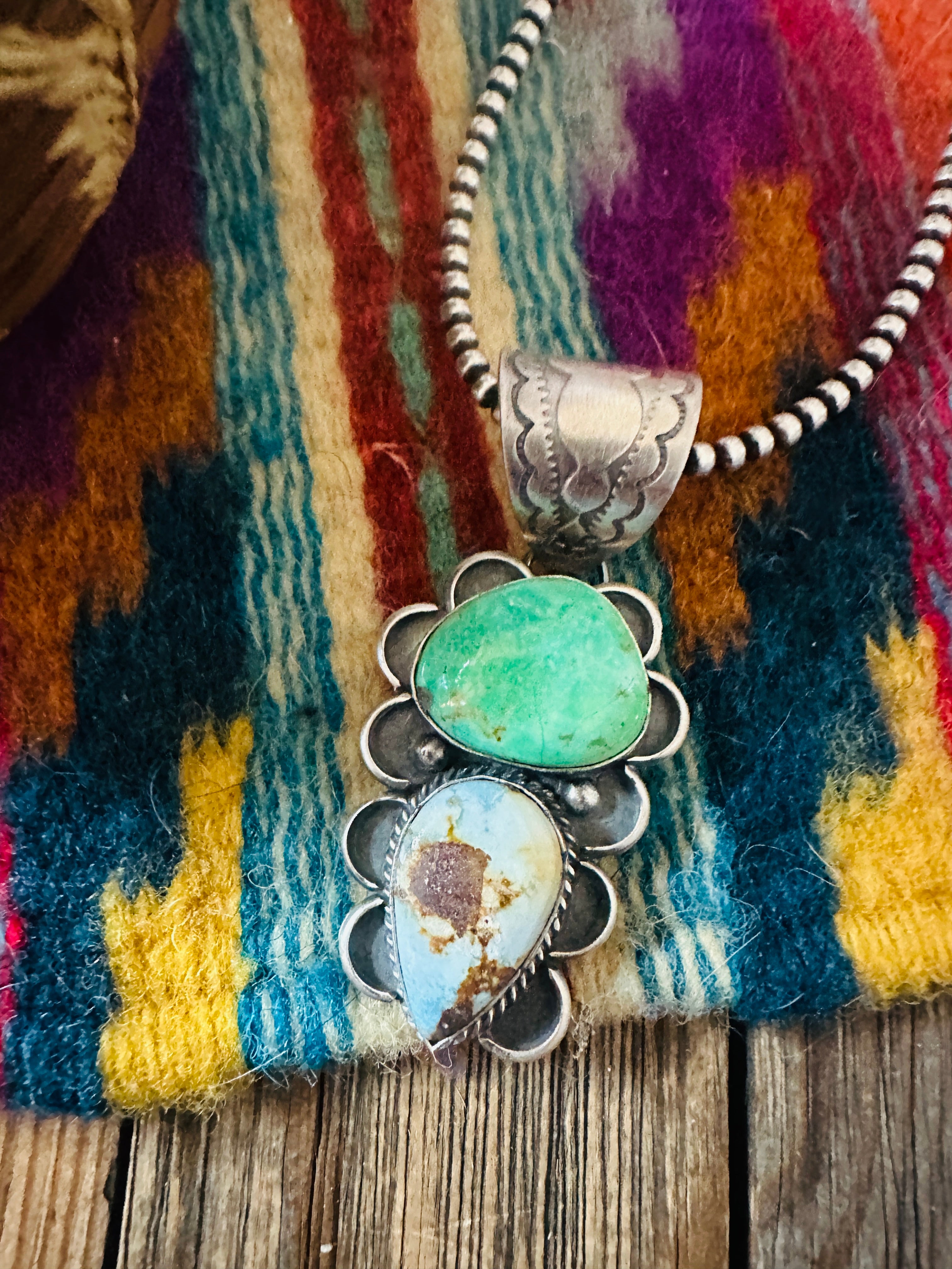 Handcrafted Sterling Silver & Multi Turquoise Pendant