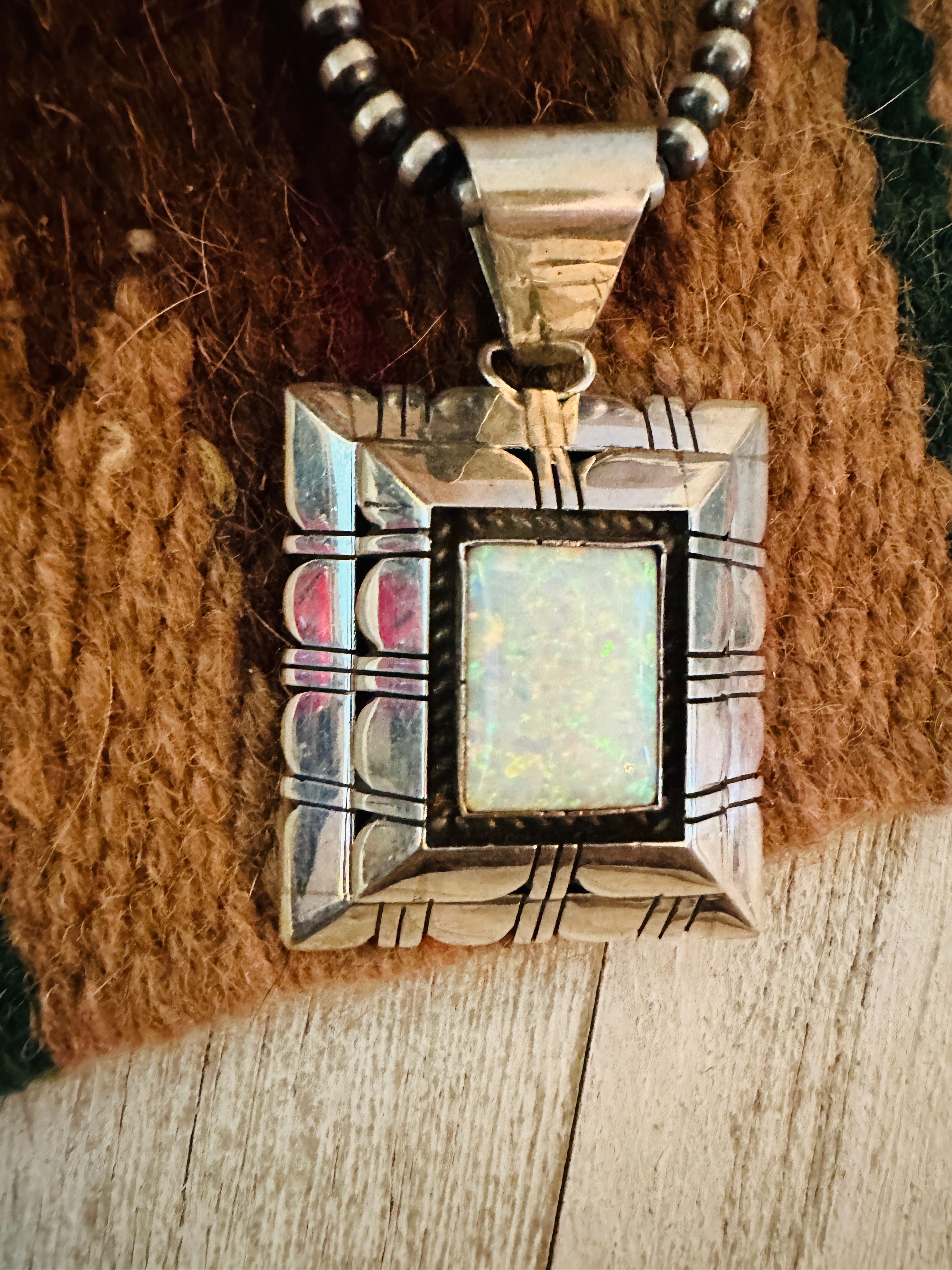 Navajo Sterling Silver & White Opal Pendant