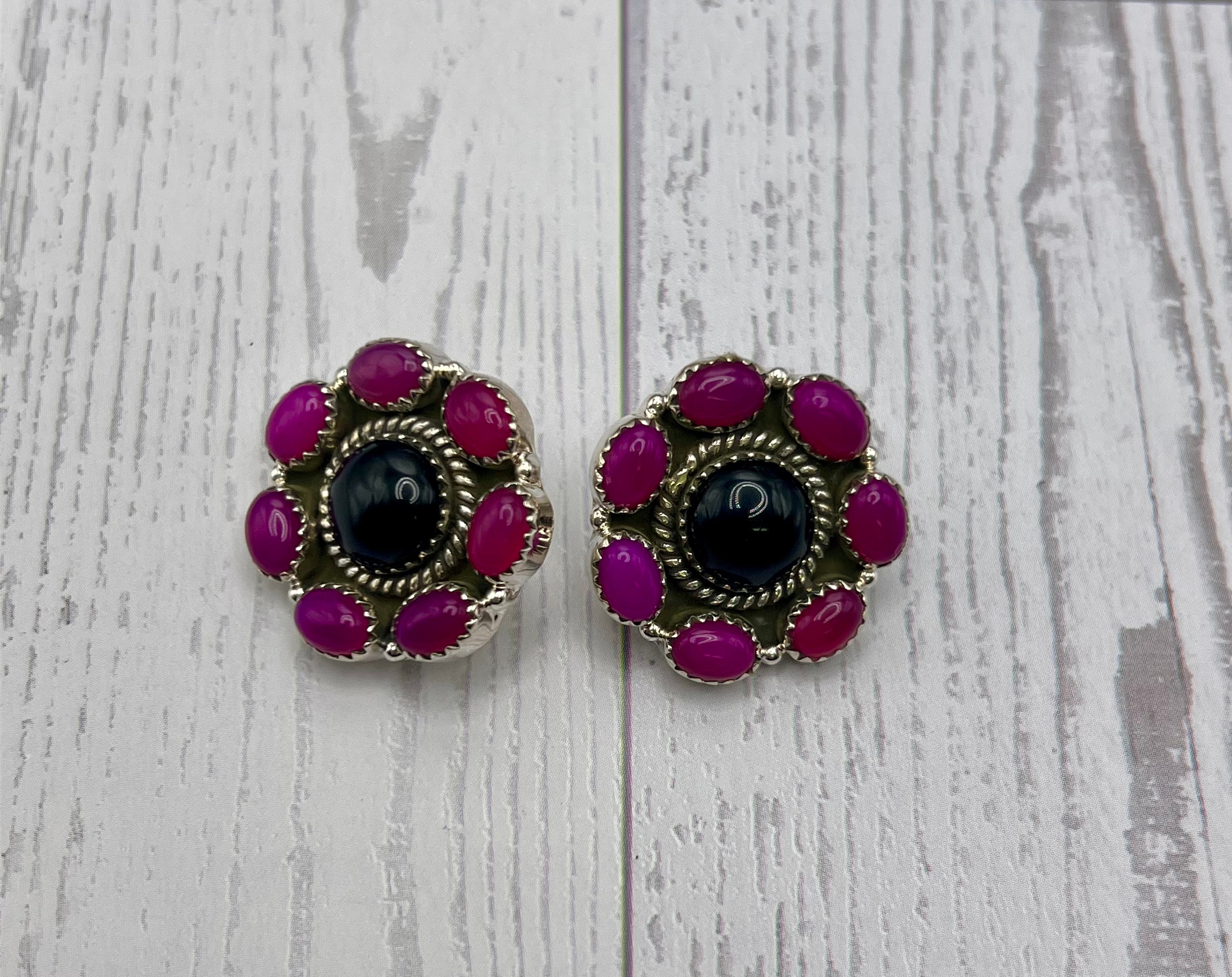 Handmade Pink & Black Onyx Sterling Silver Drop Necklace