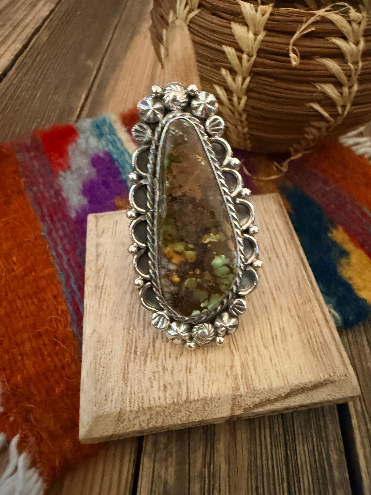 Handcrafted Royston Turquoise & Sterling Silver Ring 9 by Rosella Paxson