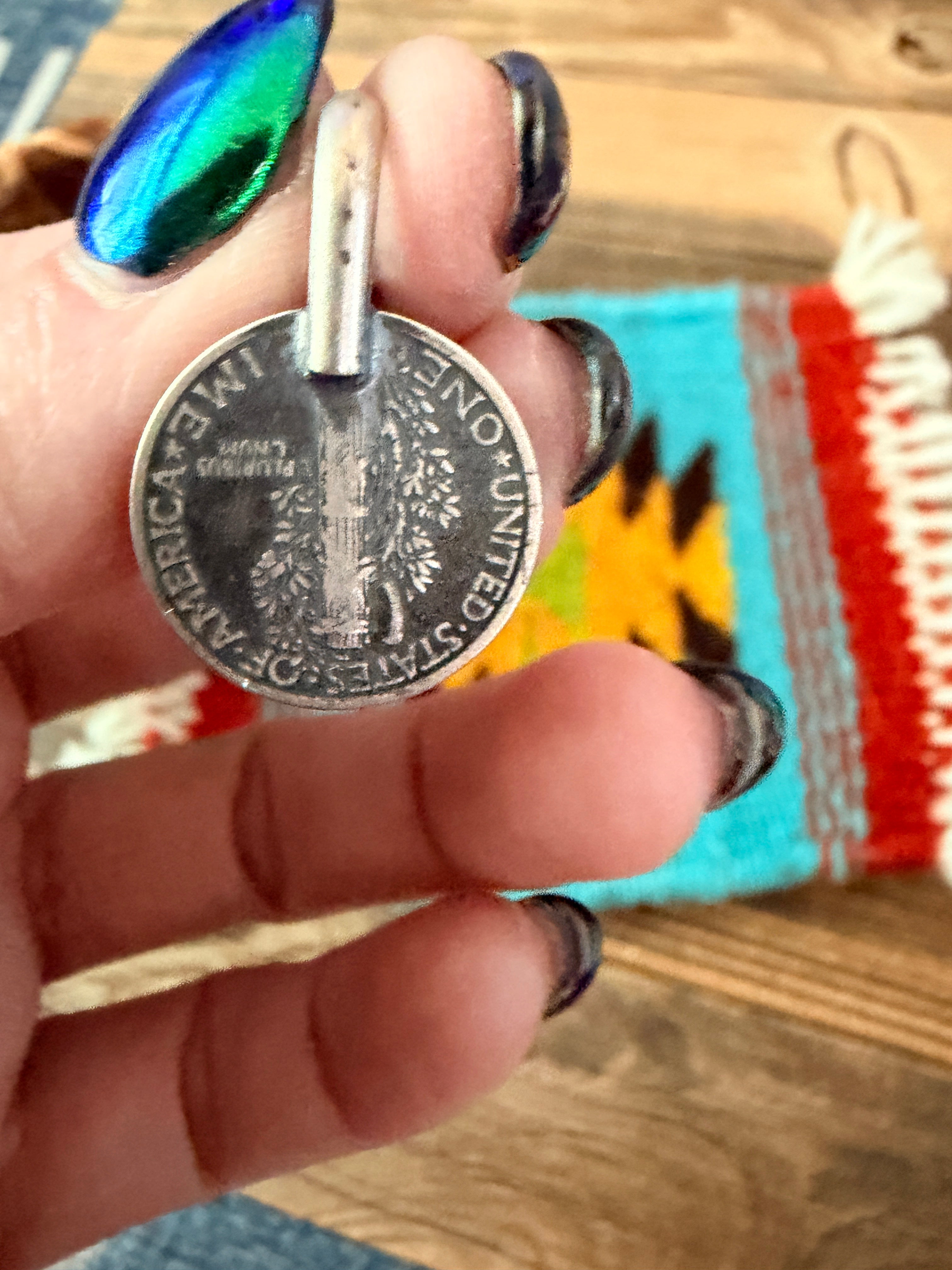 Handcrafted Sterling Silver & Coral Liberty Dime Pendant