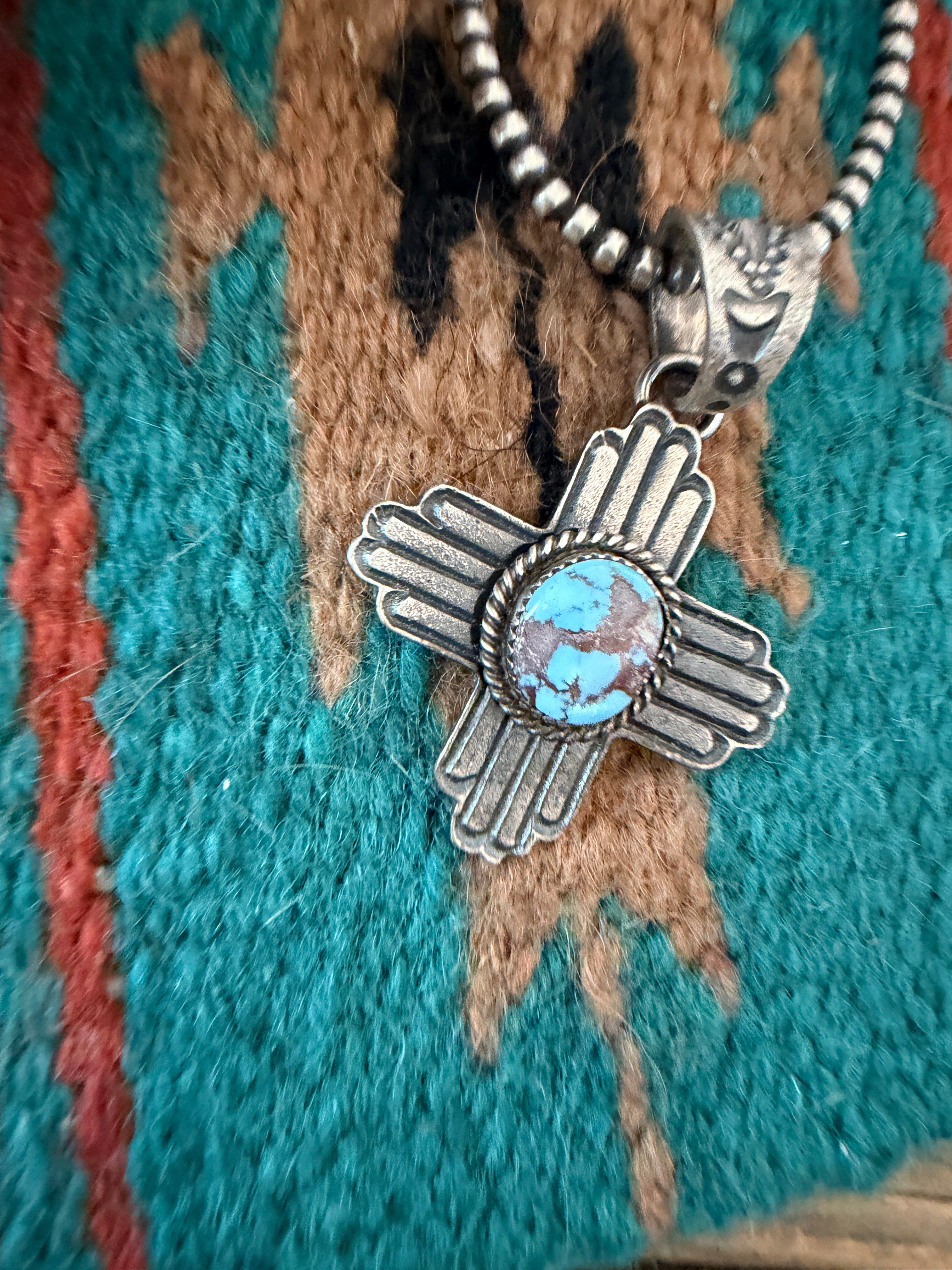 Handcrafted Sterling Silver & Golden Hills Turquoise Cross Pendant by Kevin Billah