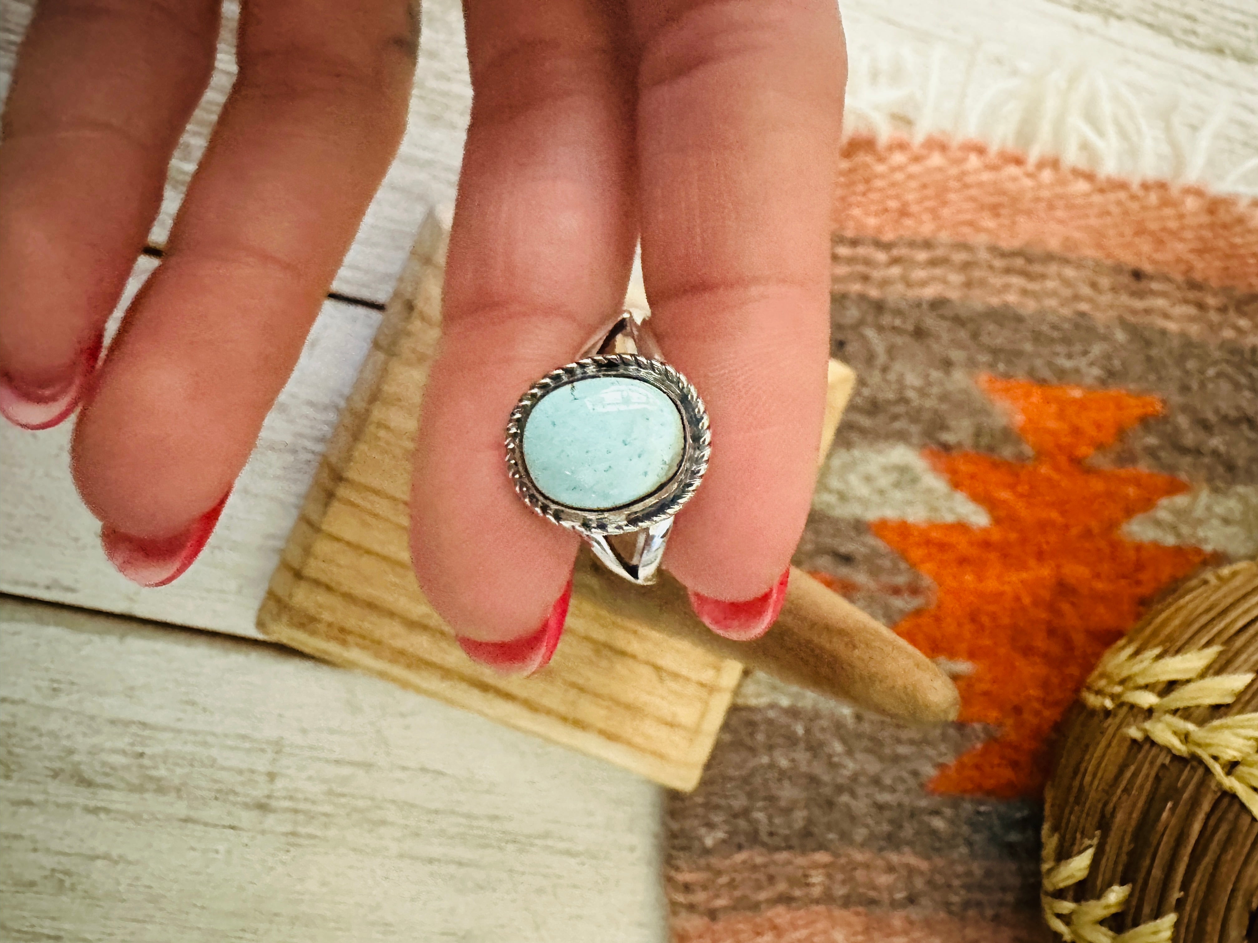 Navajo Golden Hills Turquoise & Sterling Silver Ring Size 8.75