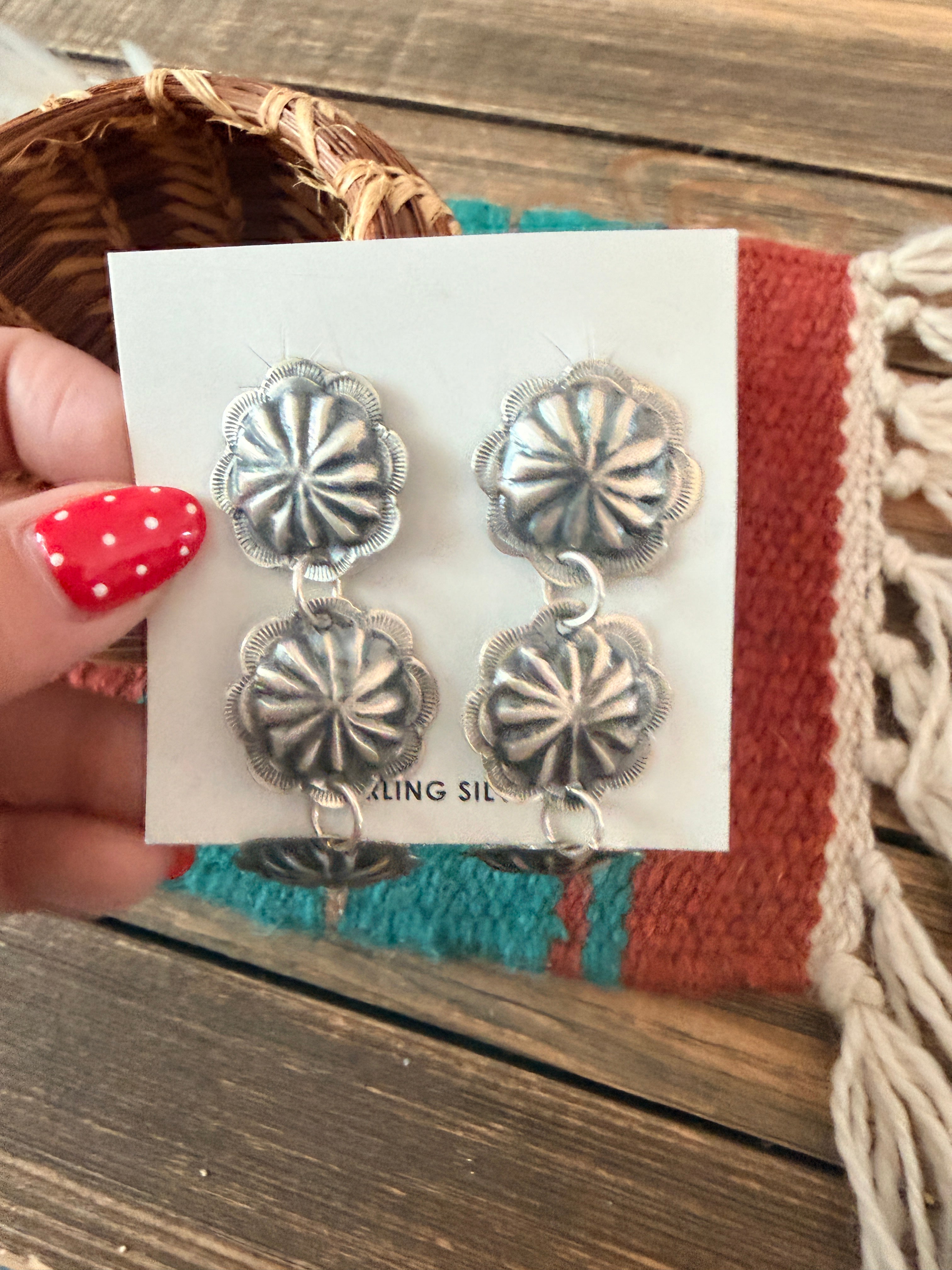 Handcrafted Sterling Silver Concho Dangle Earrings