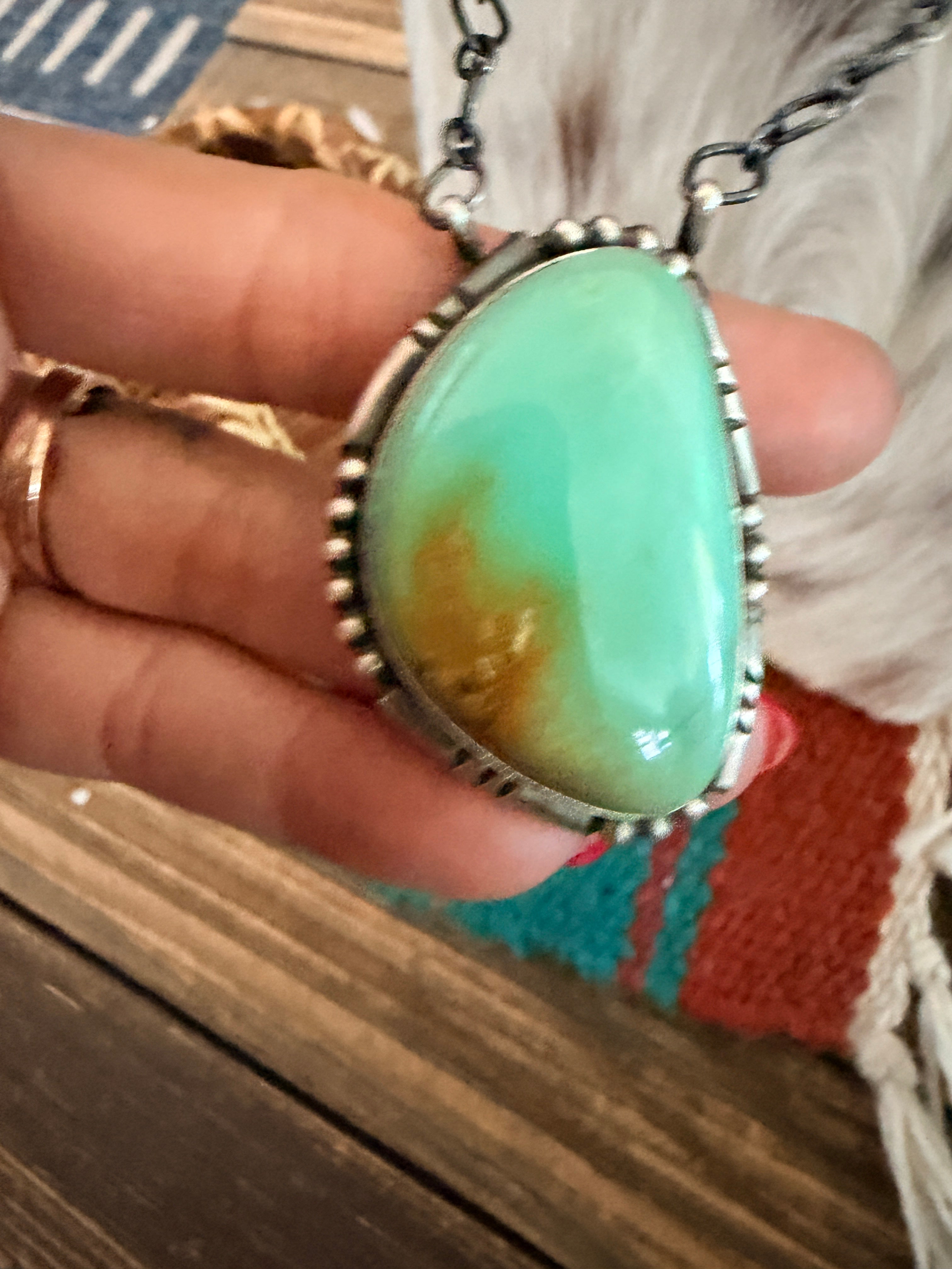 Handcrafted Carico Lake Turquoise & Sterling Silver Necklace by Sheila Becenti