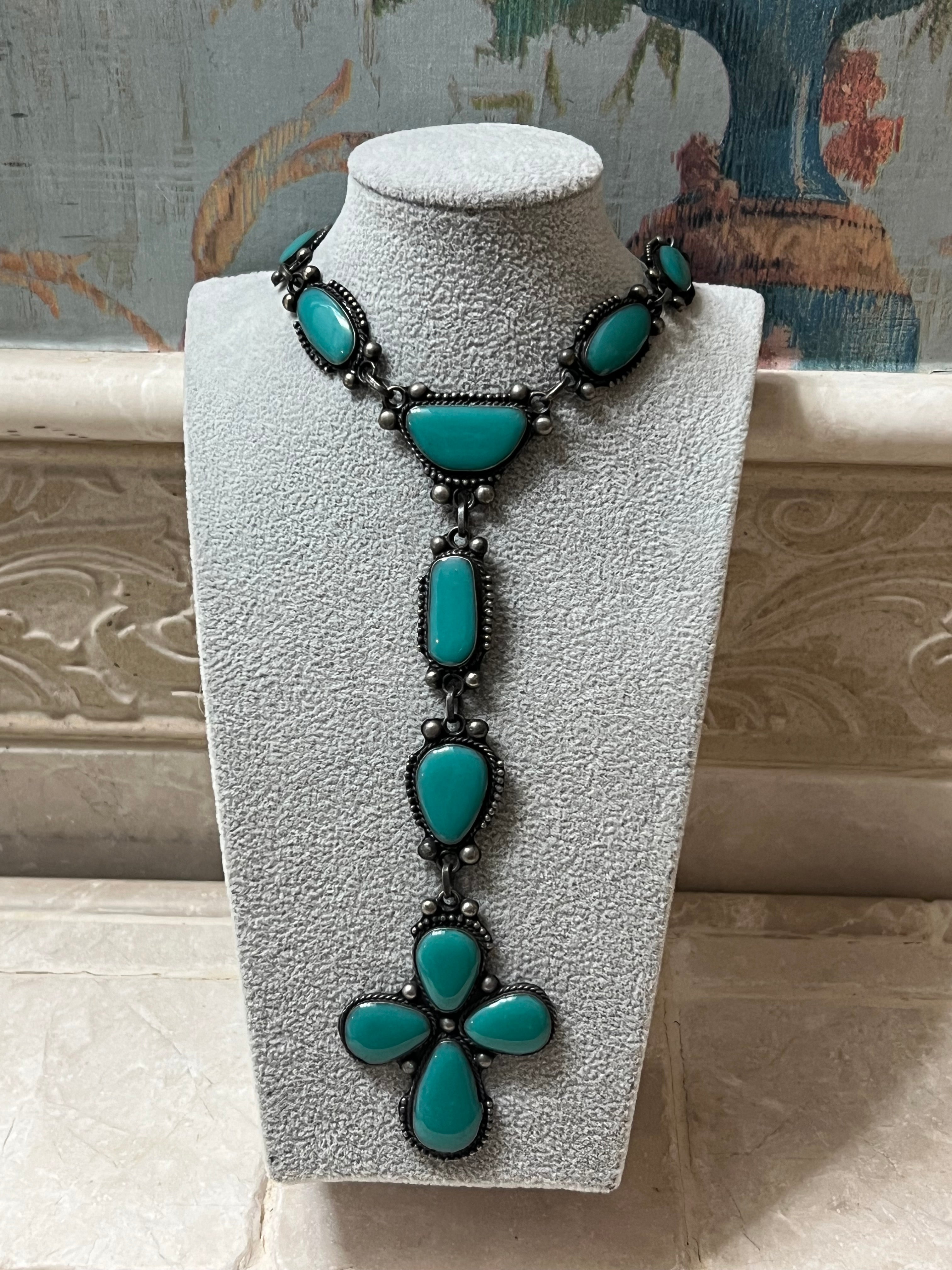 Turquoise Colored Tree Sap Cross Necklace