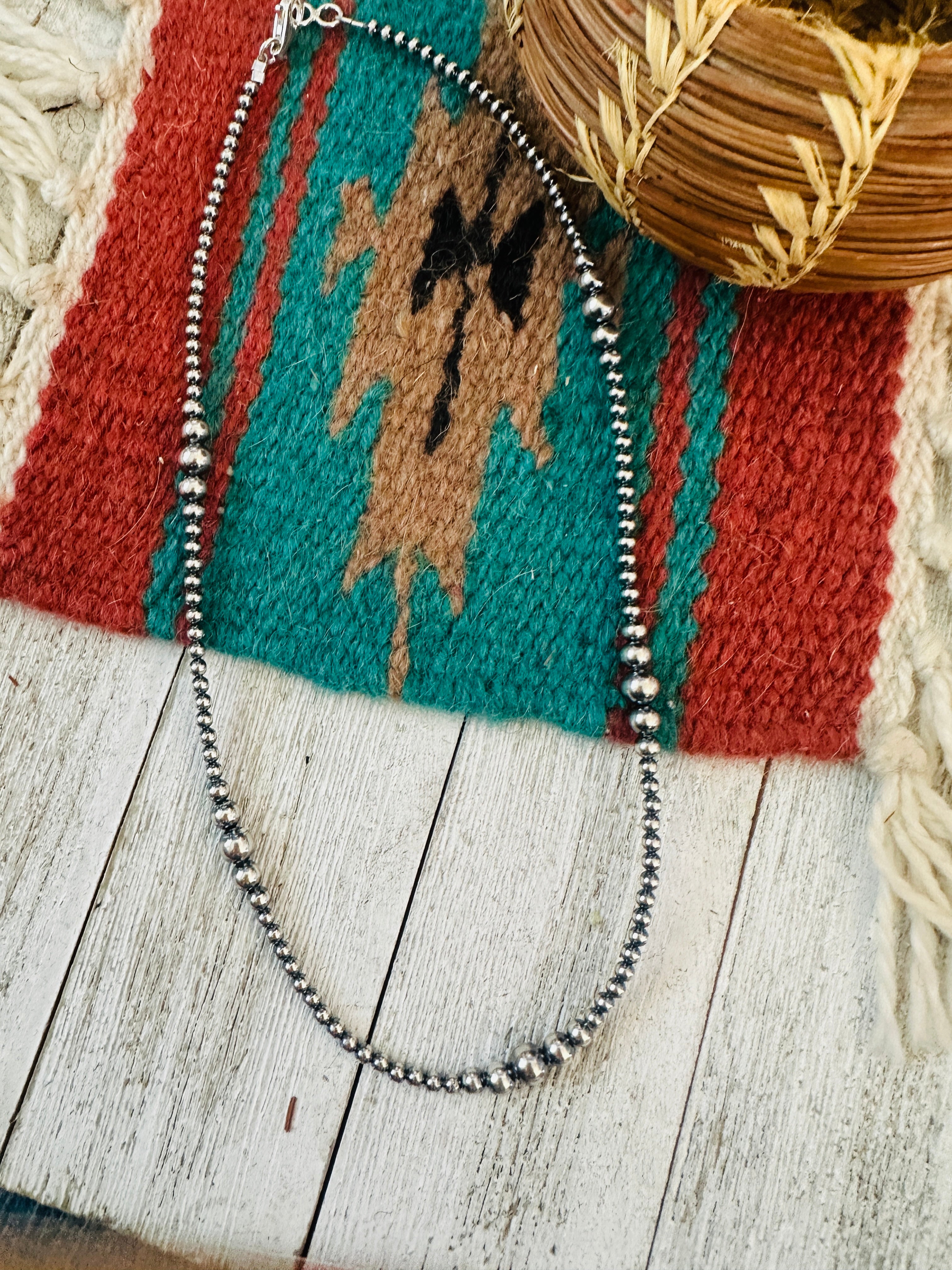 Handcrafted Sterling Silver Pearl Beaded 18” Necklace